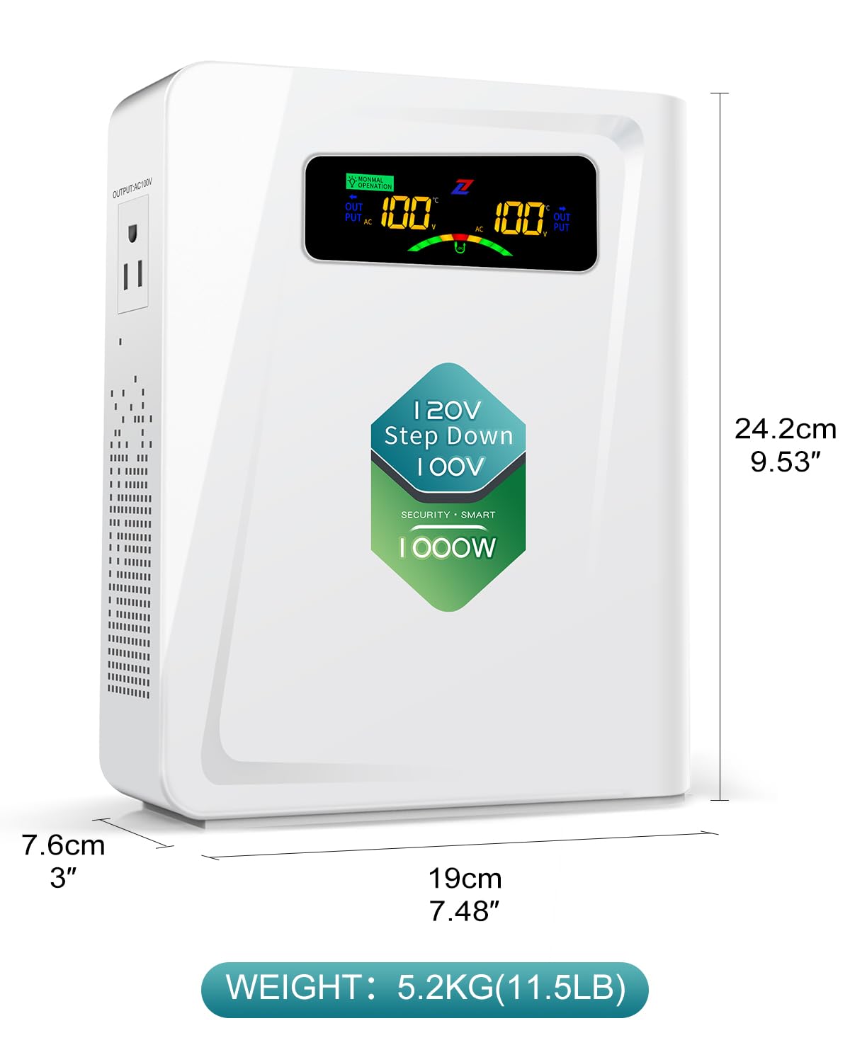 Zhengxi 120V To 100V Step Down Transformer 1000W Power Voltage Converters, No Noise, Ten Protection Functions,Using Japan Applia