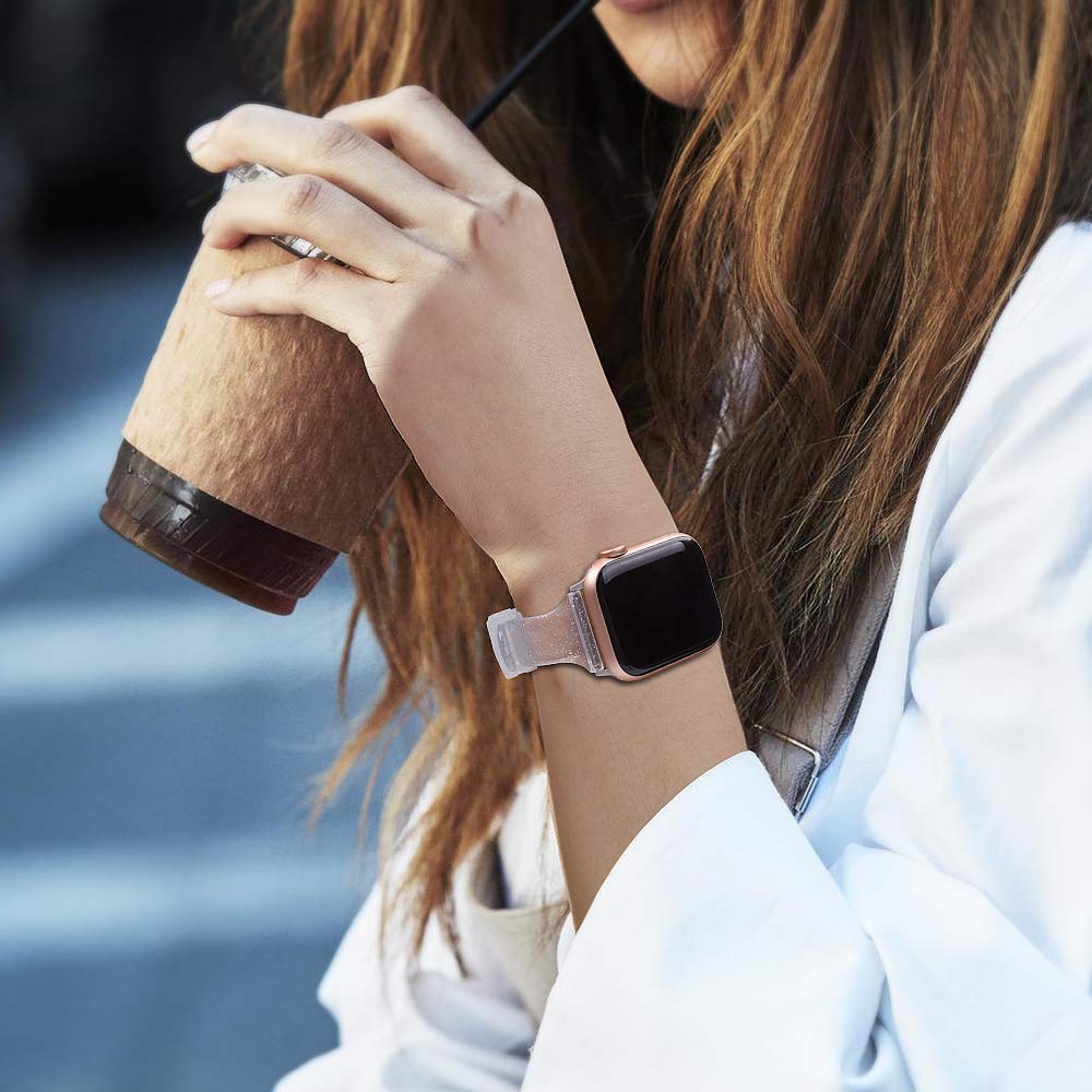 Baozai Compatible With Apple Watch Band Women, Soft Silicone Glitter Clear Sport Strap For Iwatch Series 8/7/6/5/4/3 Se Ultra, G