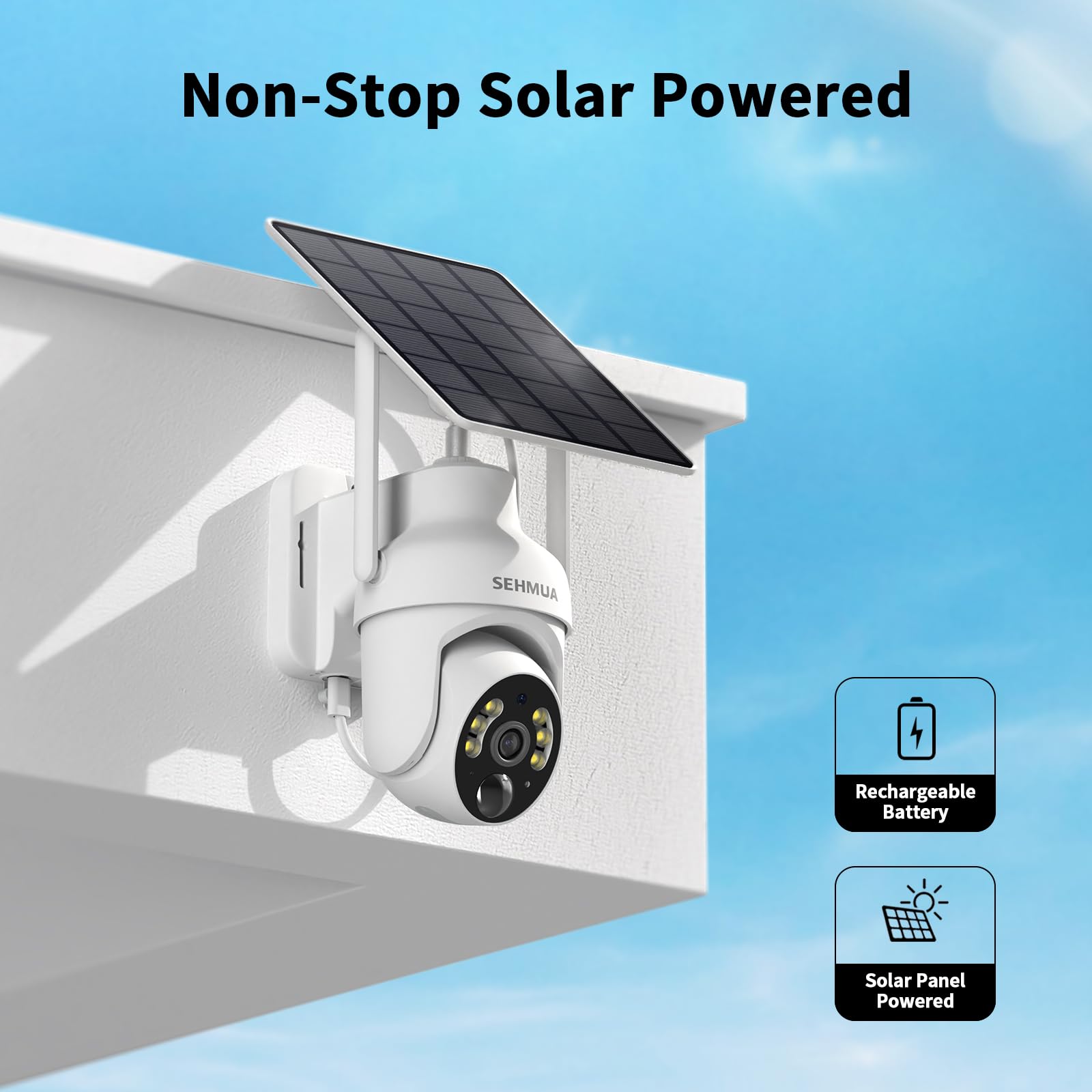 Sehmua 2K Solar Security Cameras Wireless Outdoor, 2 Pack 360 View Pan/Tilt Wifi Security Camera Outside With Color Night Vision