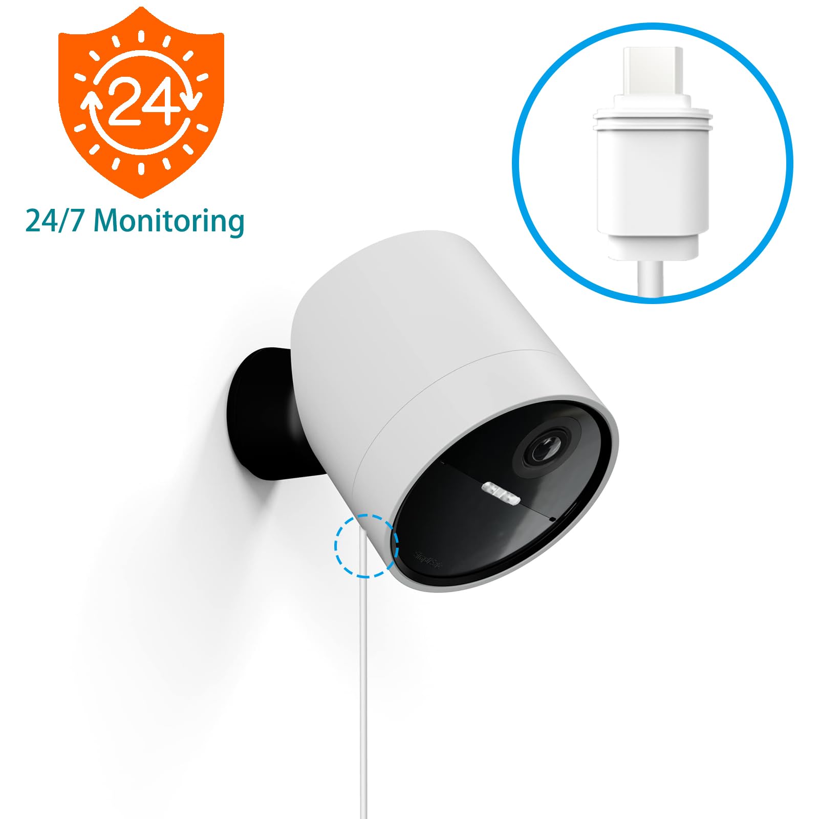 25Ft/7.6M Weatherproof Outdoor Charging Cable For Simplisafe Outdoor Security Camera Only (3)