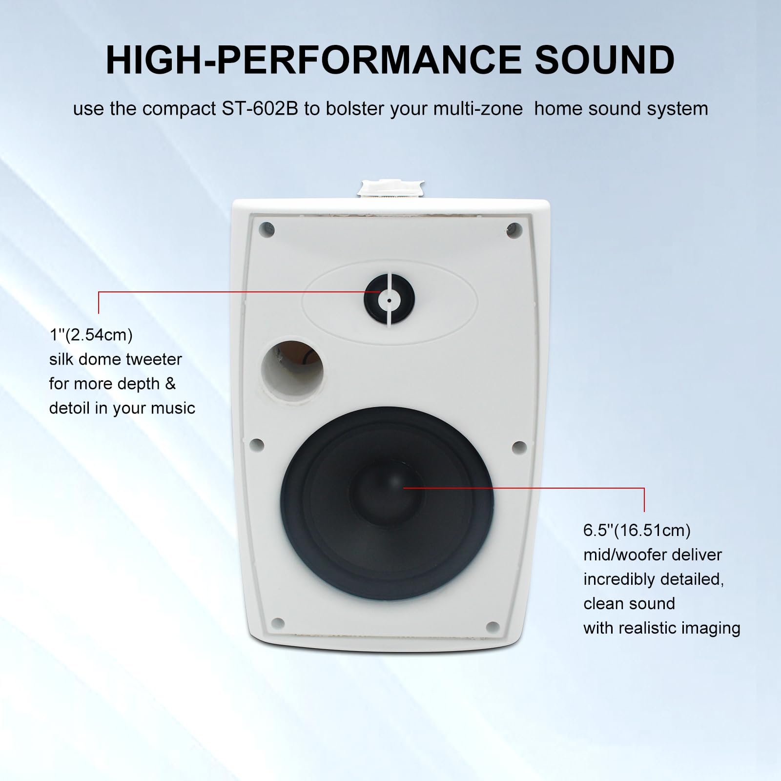 6.5 Inch 400W Outdoor Speakers Wired Waterproof Passive With Powerful Bass, Wall Mount Speakers For Patio Garden Poolside Home(P