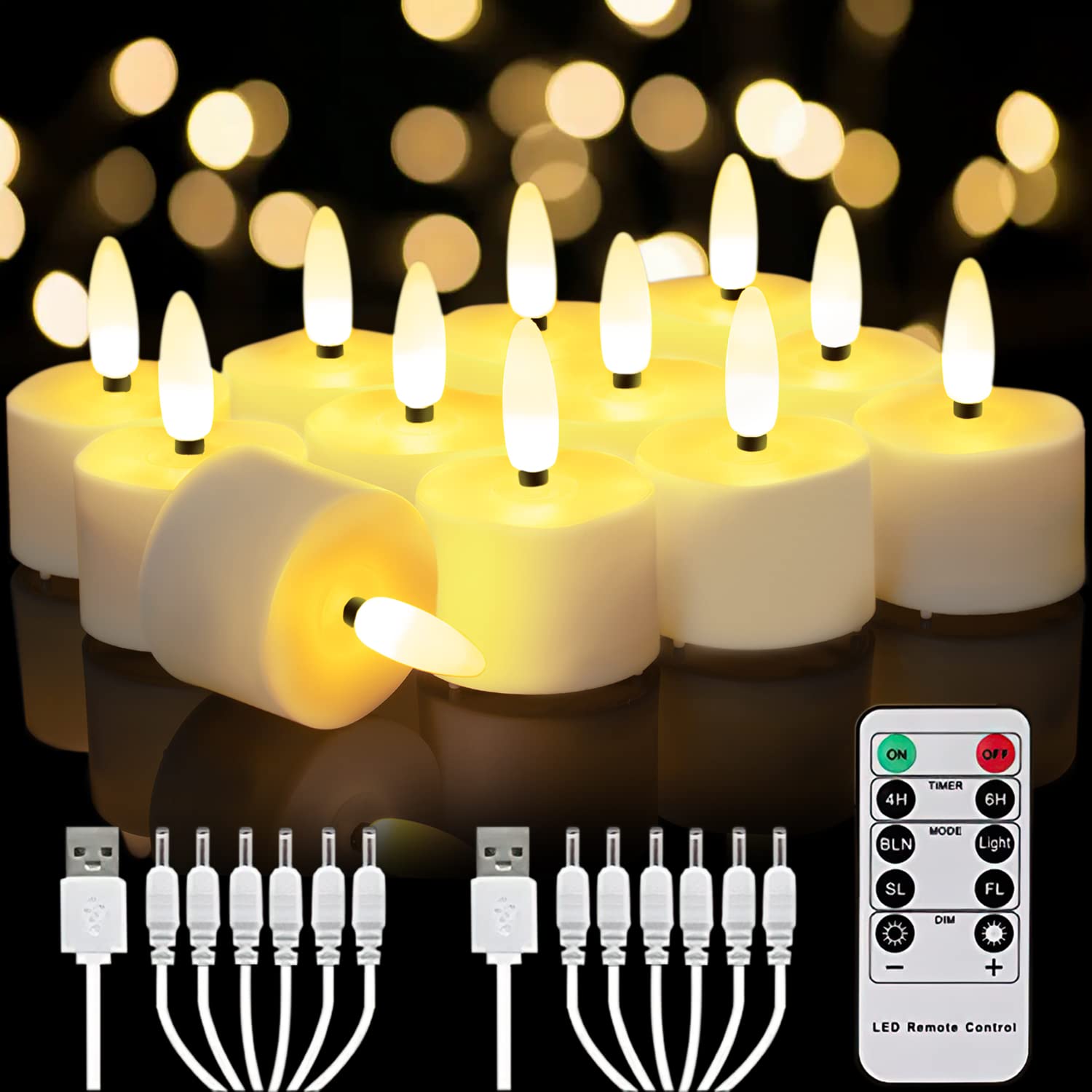 Homemory Rechargeable Candles Tea Lights With Remote Timer, Led Tea Lights Candles Battery Operated, Rechargeable Flameless Cand