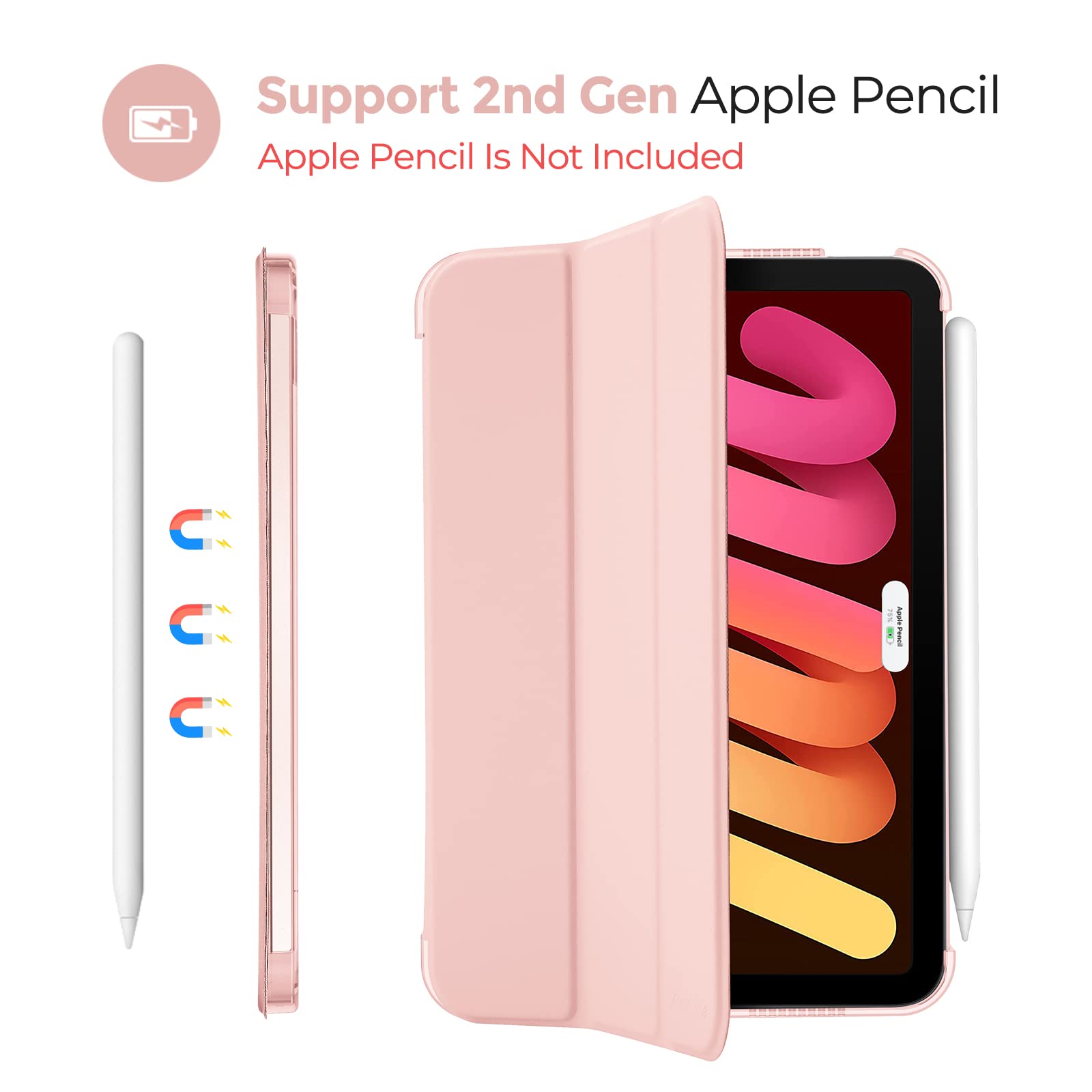 Procase Smart Case For Ipad Mini 7 A17 Pro 2024/Ipad Mini 6 2021 8.3 Inch Ipad Mini 7Th/6Th Gen Case, Hard Back Cover For Ipad Mini 8.3' 7Th Gen A2995/A2996/A2993/6Th Gen A2567 A2568 A2569  Pink