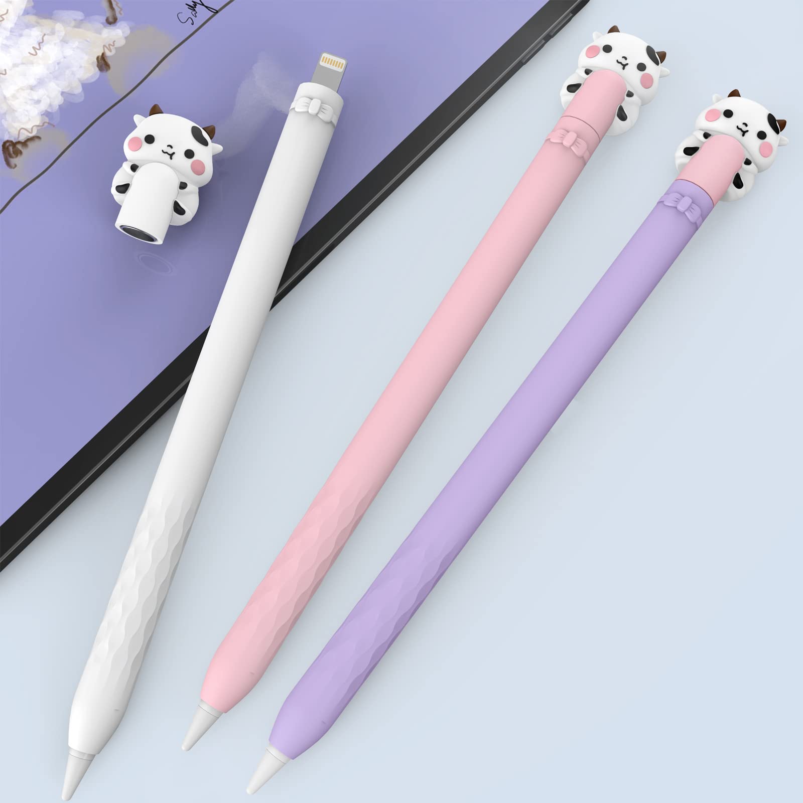 Niutrendz Cute Cow Apple Pencil Case For Apple Pencil 2Nd Generation Case Silicone Protective Cover Sleeve Skin Accessories (Whi