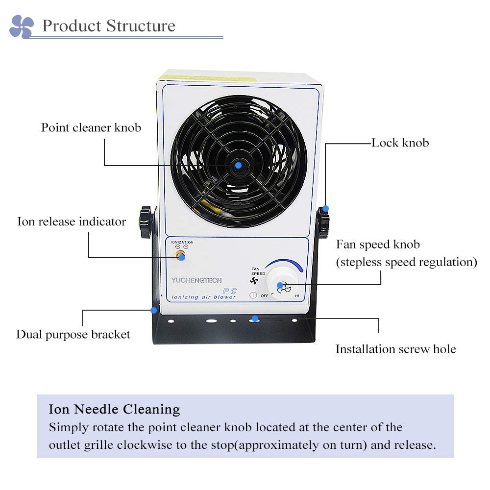 Yuchengtech Ionizing Air Blower Esd Ionizer Fan Static Eliminator Fan Desktop Anti Static Ionizer Fan Electrostatic Discharge Fa