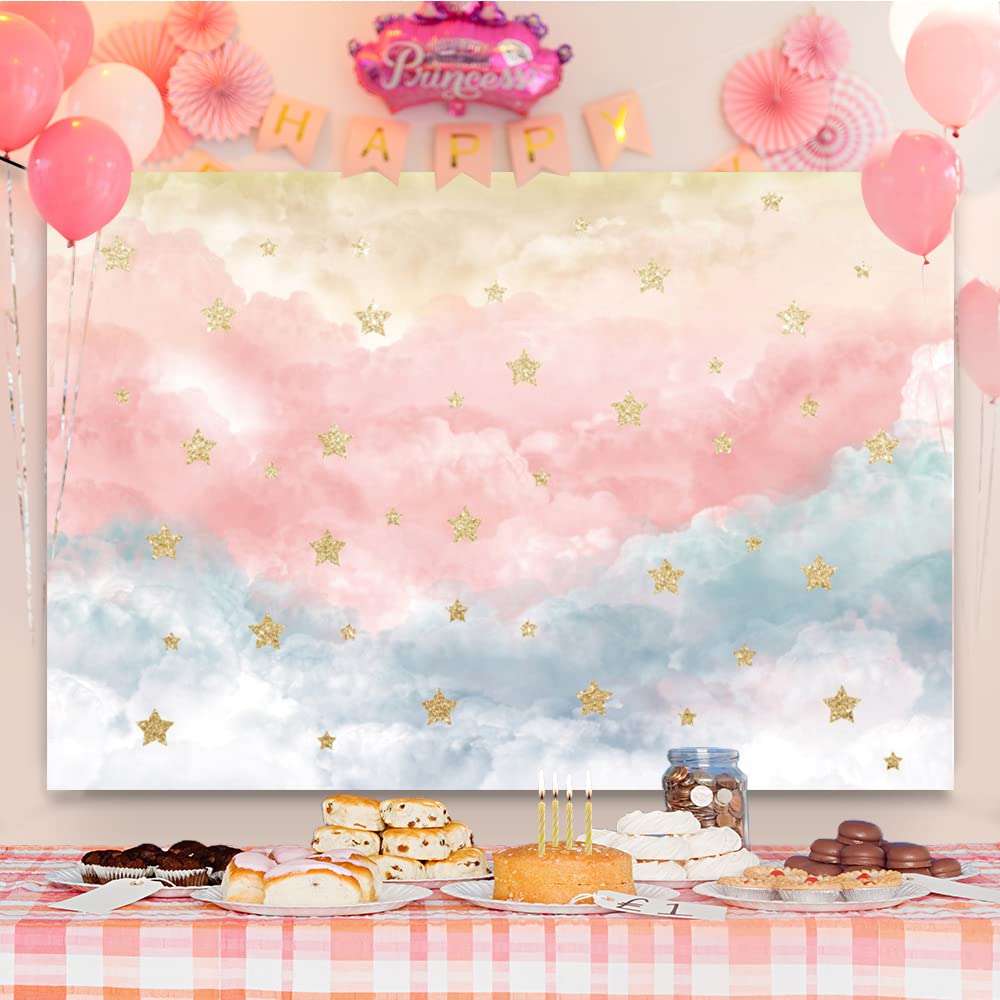 Dashan 7X5Ft Polyester Clouds Twinkle Twinkle Little Star Gender Reveal Backdrop Star Baby Shower Girl Cake Smash 1St Birthday P