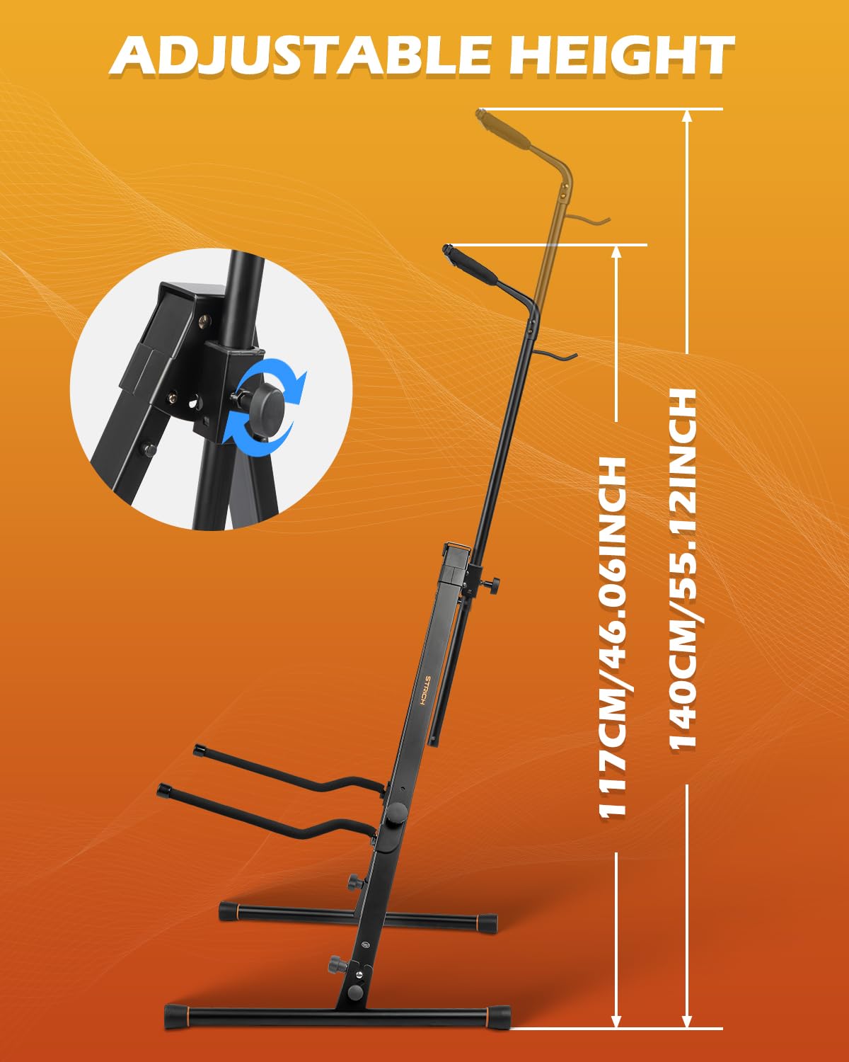 Strich Adjustable Cello Stand With Bow Hook,Sturdy And Double Bass,Upright Bass,Contrabass,Bass Violin,Fiddle,Floor Steel Holder