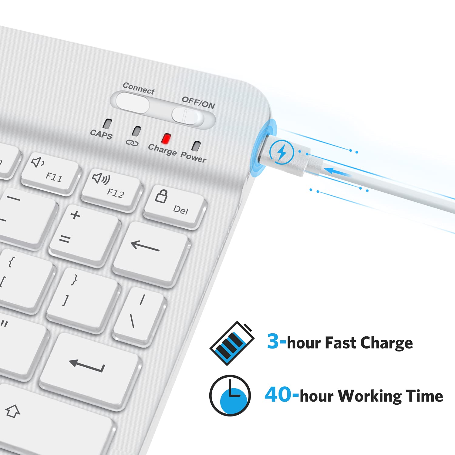 Omoton Bluetooth Keyboard, Wireless Rechargeable Keyboard For Ipad, Ipad Pro, Ipad Mini, Ipad Air With Illuminated Led (White)