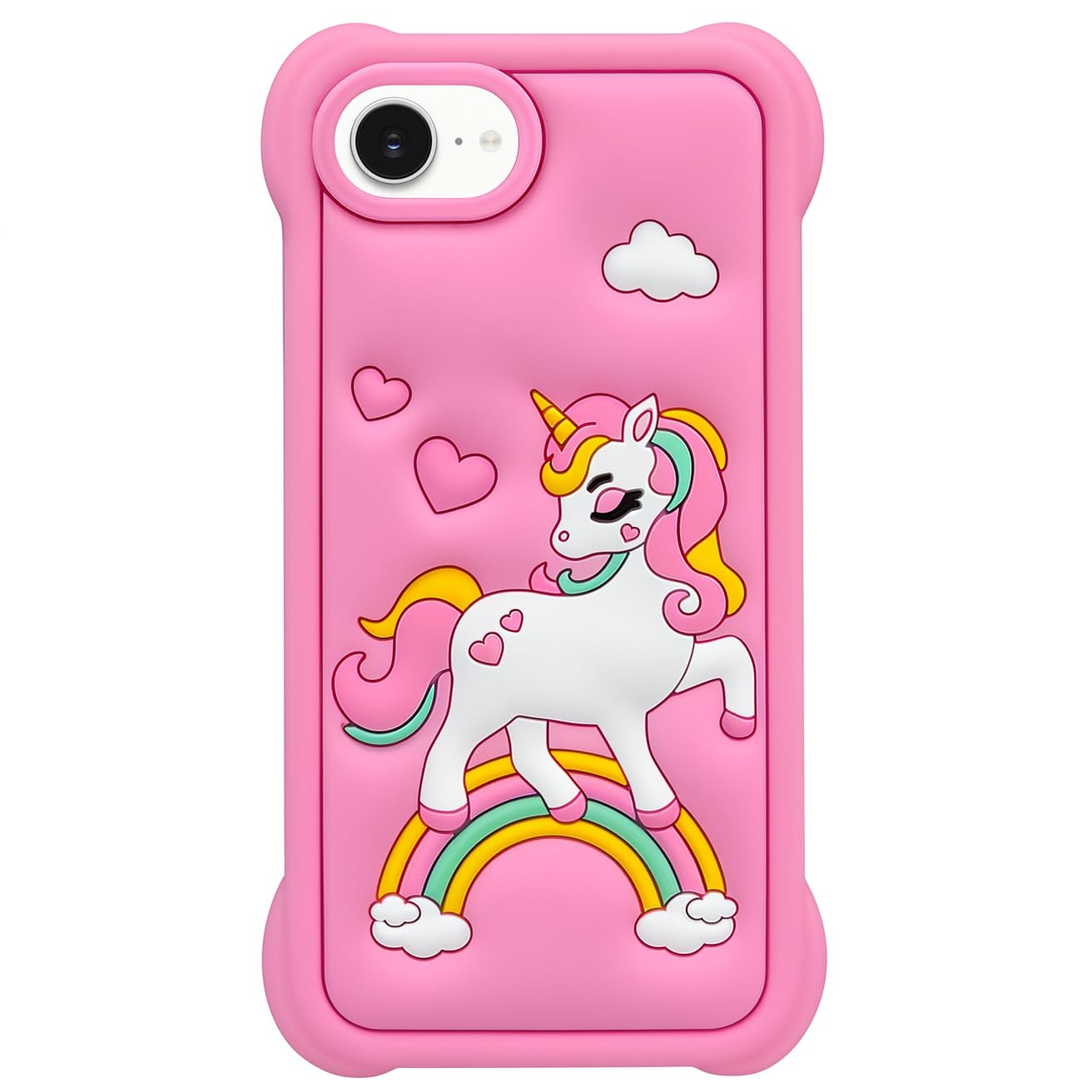 Mouzor Cute Pink Rainbow Unicorn Phone Case Compatible With Iphone 16E Case, Horse Kawaii Animals 3D Cartoon Soft Silicone Heavy
