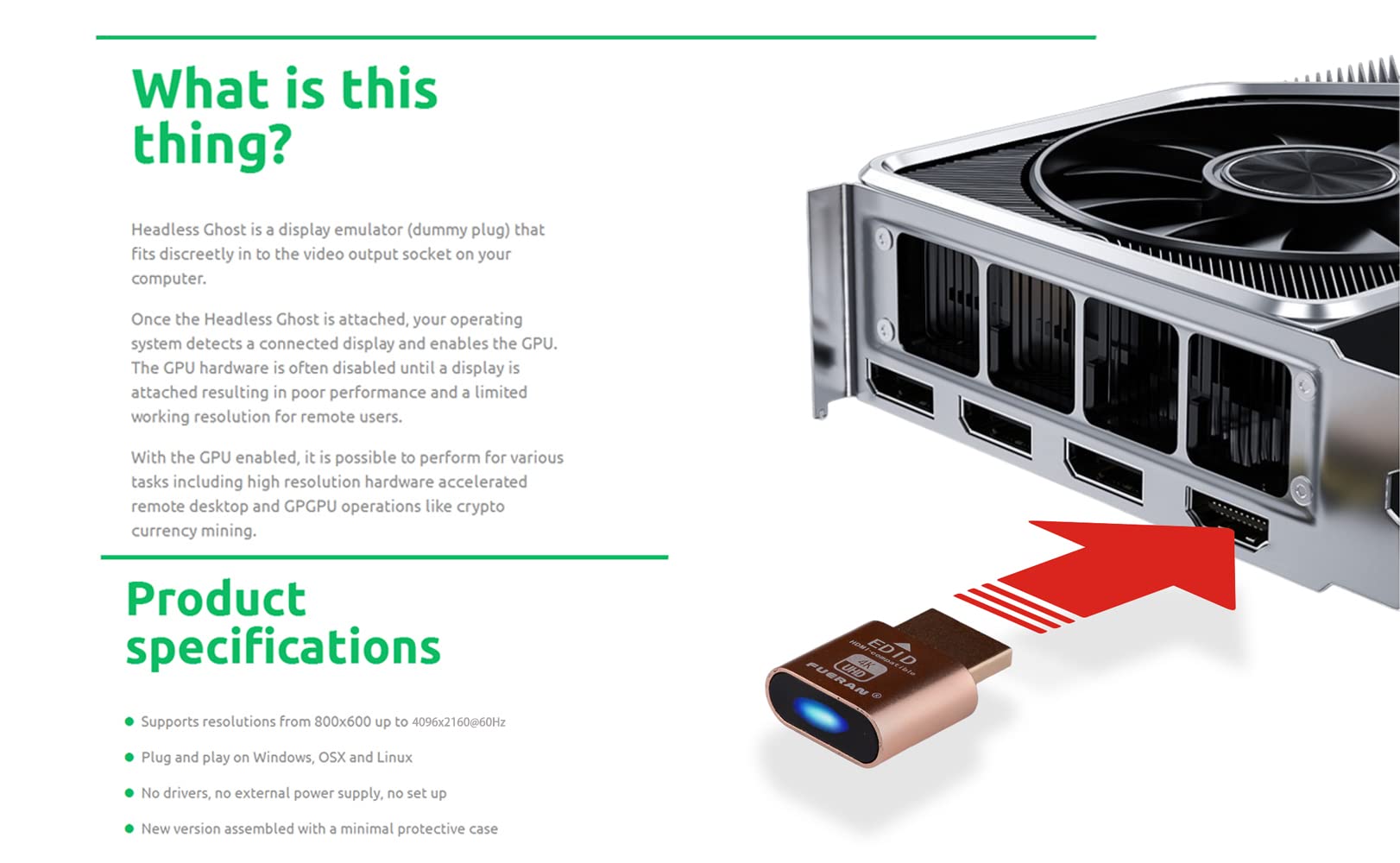 Fueran 4K Dummy Plug,Virtual Monitor Display Emulator, Headless Display Adapter Supports Up To 3840X2160@60 1080@120 Hdmi Compat