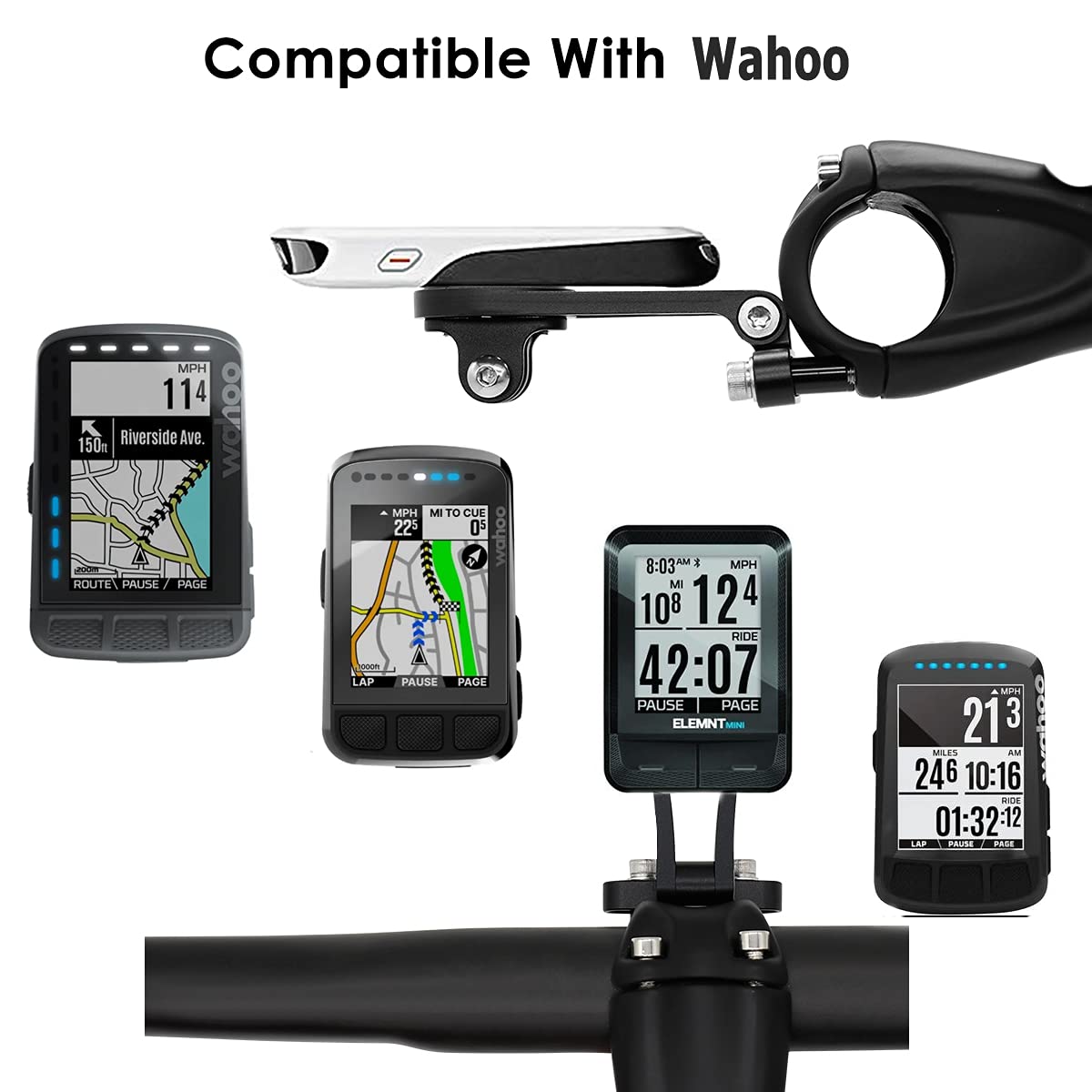 Thinvik Out Front Extended Bike Computer Mount For Wahoo,Adjustable Angle Combo Mount For Wahoo Mini Wahoo Elemnt & Elemnt Bolt,Elemnt Roam Gps Bike Computer   Cnc Aluminum Alloy