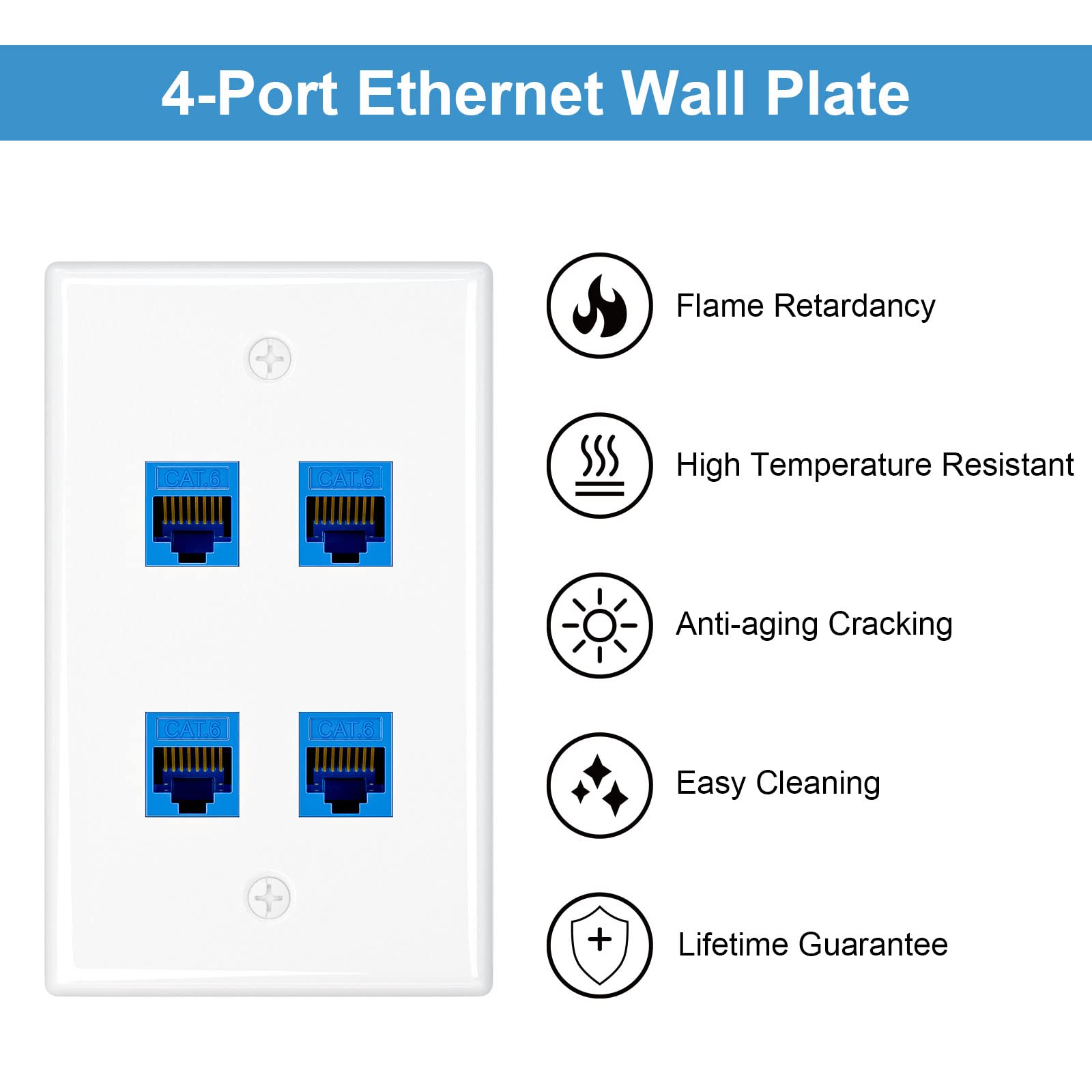 Iwillink (1 Pack) 4 Port Ethernet Wall Plate, Keystone Jack Wall Plate With Rj45 Keystone Inline Coupler Insert, Female To Femal