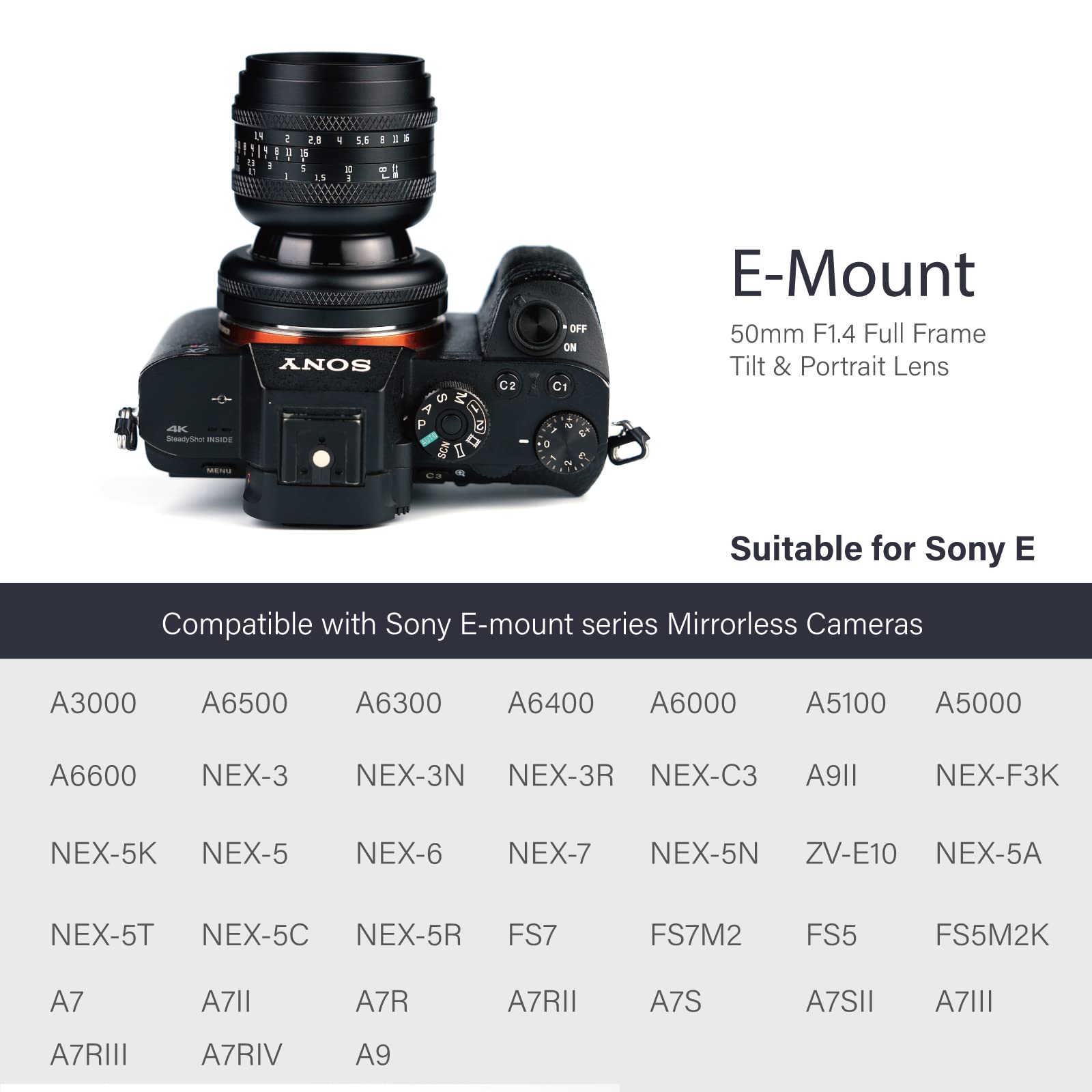 Astrhori 50Mm F1.4 Large Aperture Lens Full Frame Manual 2 In 1 Tilt Lens Miniature Model Effect Compatible With Sony E Mount Mi