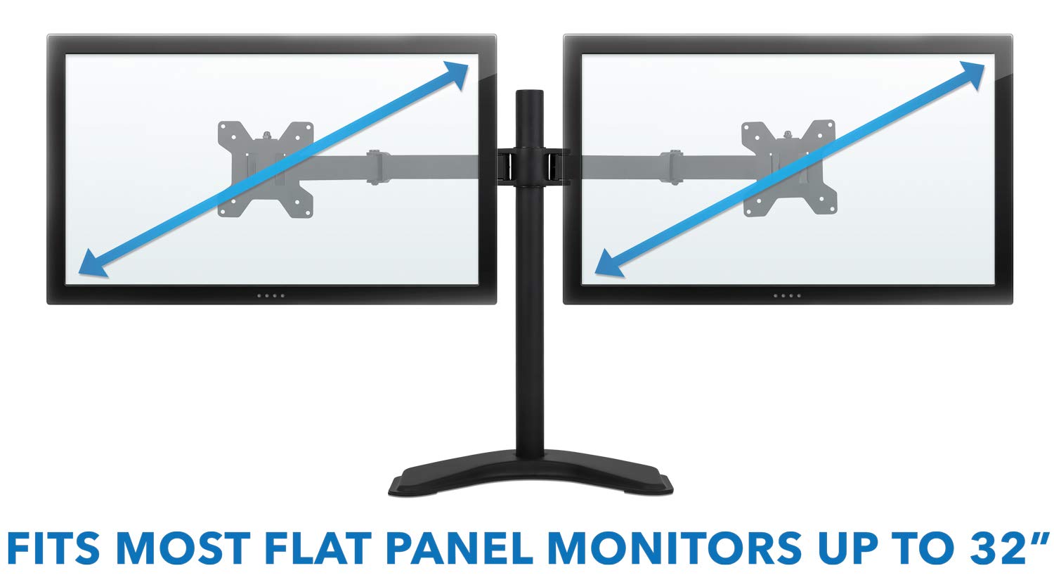 Mount It! Dual Monitor Stand | 2 Monitor Mount Fits 19 20 21.5 24 27 29 32 Inch Computer Screens | Free Standing And Grommet Bas