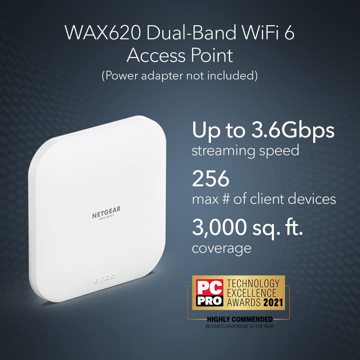 Netgear Cloud Managed Wireless Access Point (Wax620) - Wifi 6 Dual-Band Ax3600 Speed | Up To 256 Client Devices | 802.11Ax | Ins
