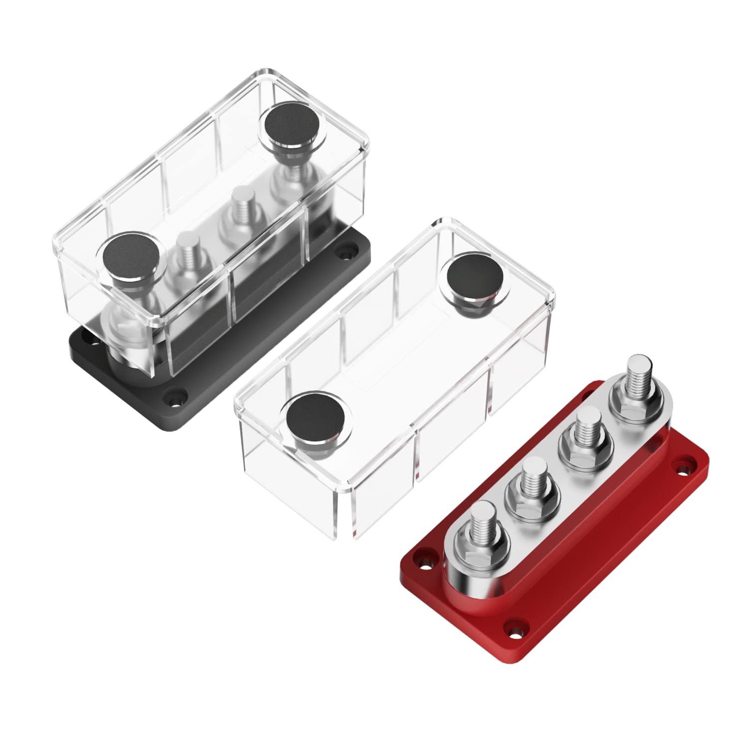 Jamgoer 600A Bus Bar Power Distribution Block 4 X 3/8'' (M10) Terminal Studs 48V Dc Positive & Ground Busbar Terminal Block Wtih