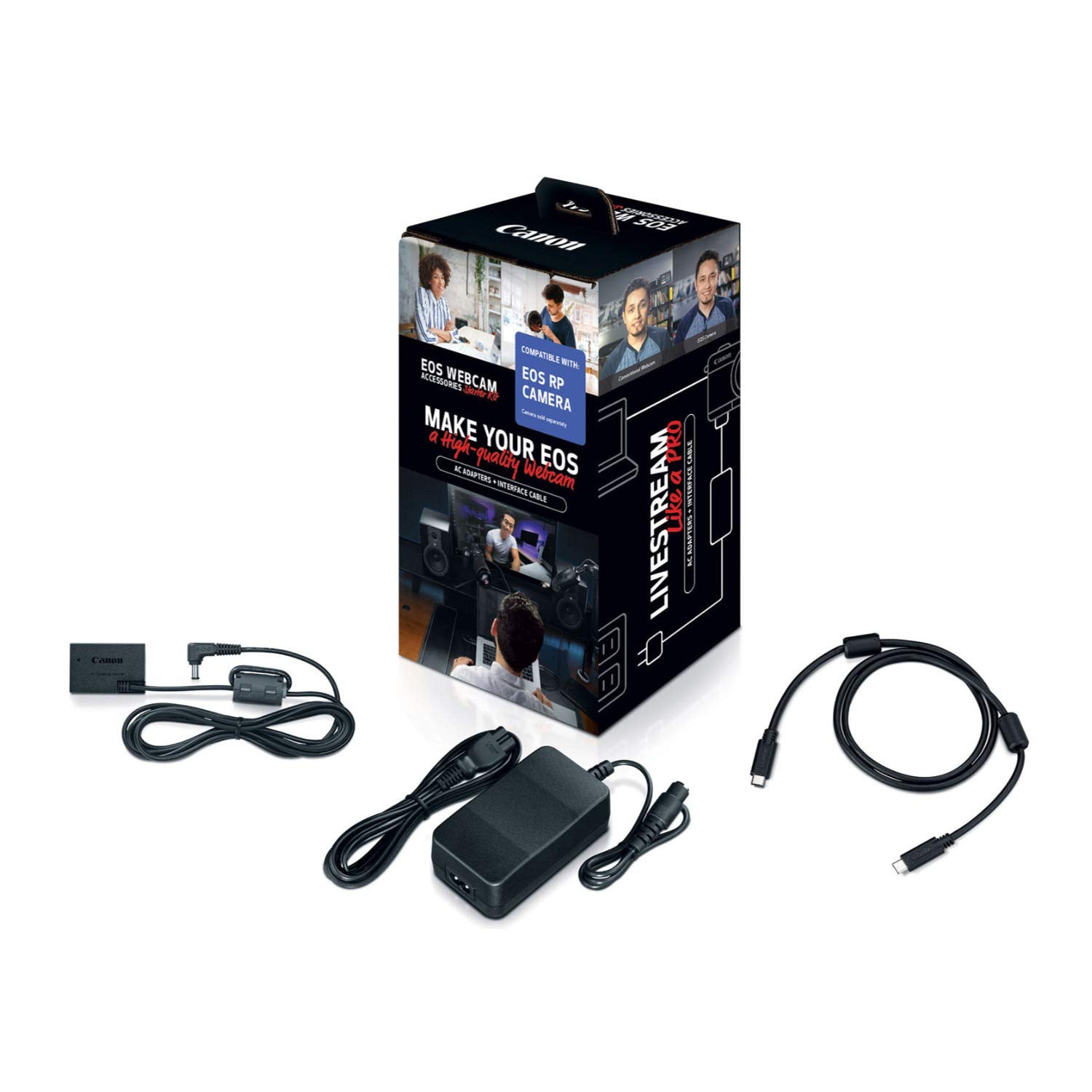 Canon EOS Webcam Accessory Starter Kit, for Select EOS R Series Digital Cameras, AC Adapter AC E6N, DC Coupler DR E18, Interface Cable IFC 100U, for Live Streaming, Teaching, & Content Creators