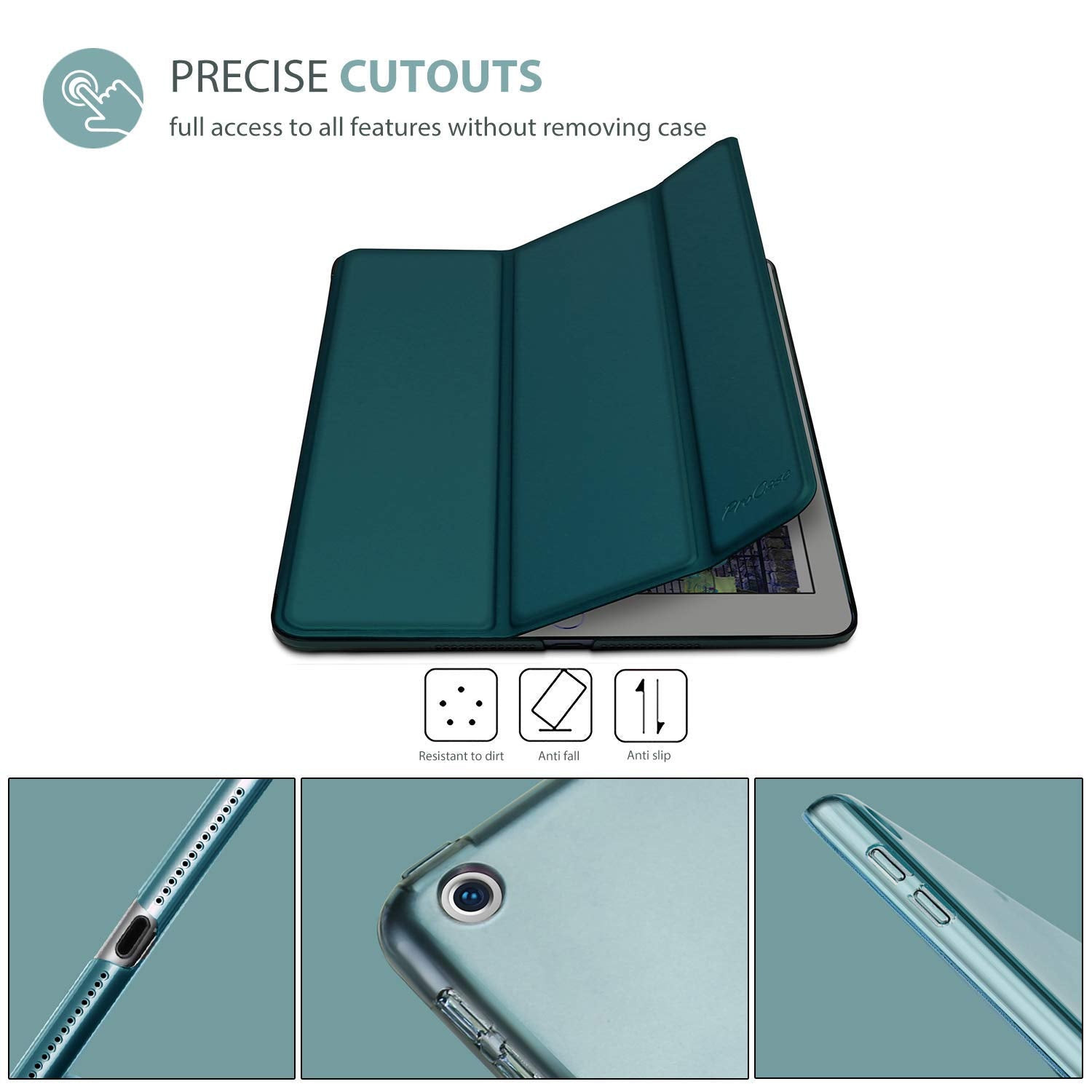 Procase Smart Case For Ipad 9.7 Inch Ipad 6Th/5Th Generation Case 2018 2017(Model: A1893 A1954 A1822 A1823), Ultra Slim Lightweight Stand Case With Translucent Frosted Back Smart Cover  Emerald