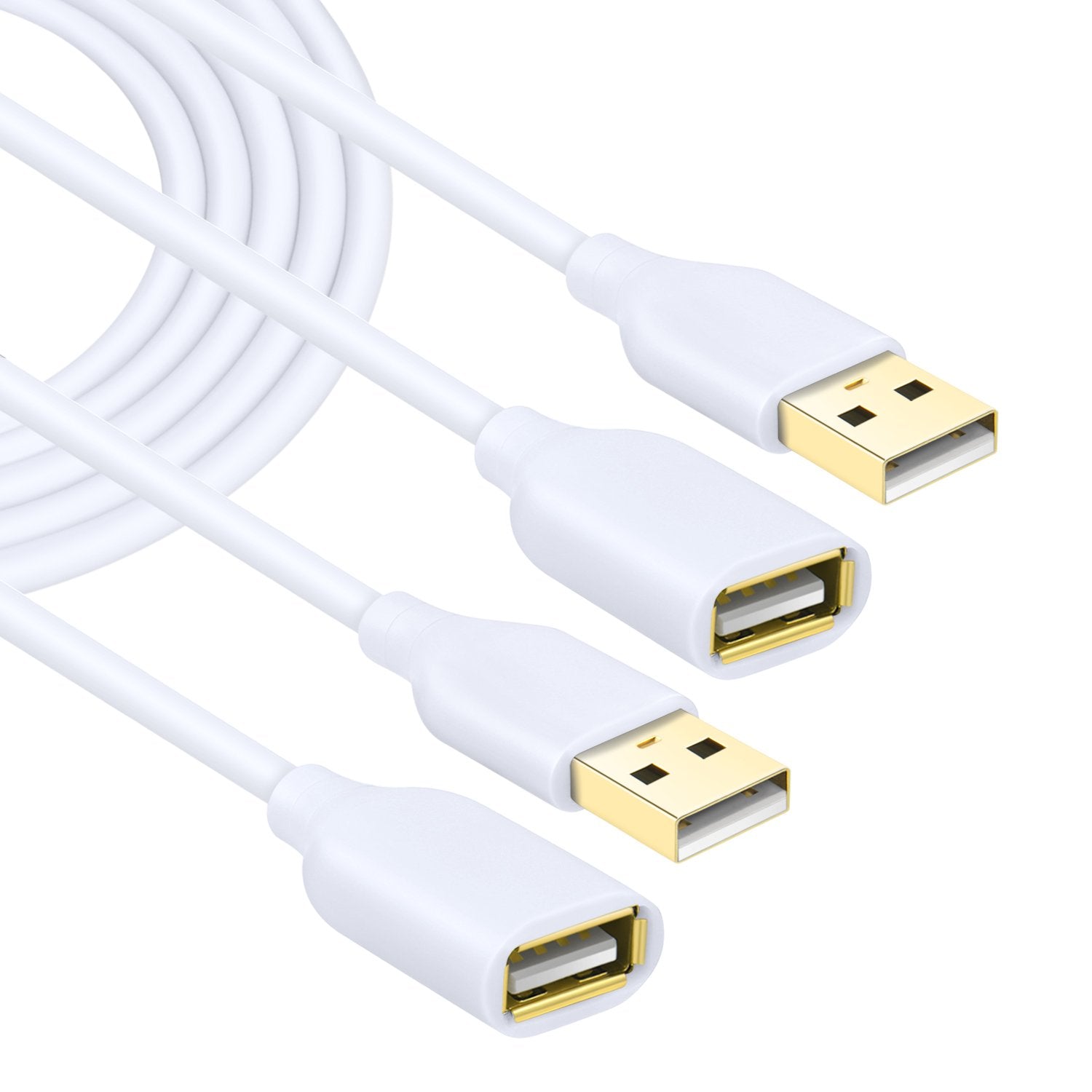 Costyle White Usb Extension Cable, 2 Pack Usb 2.0 10Ft/3M Type A Male To A Female Extension Cord White Usb Extender Cable With Gold Plated Connectors