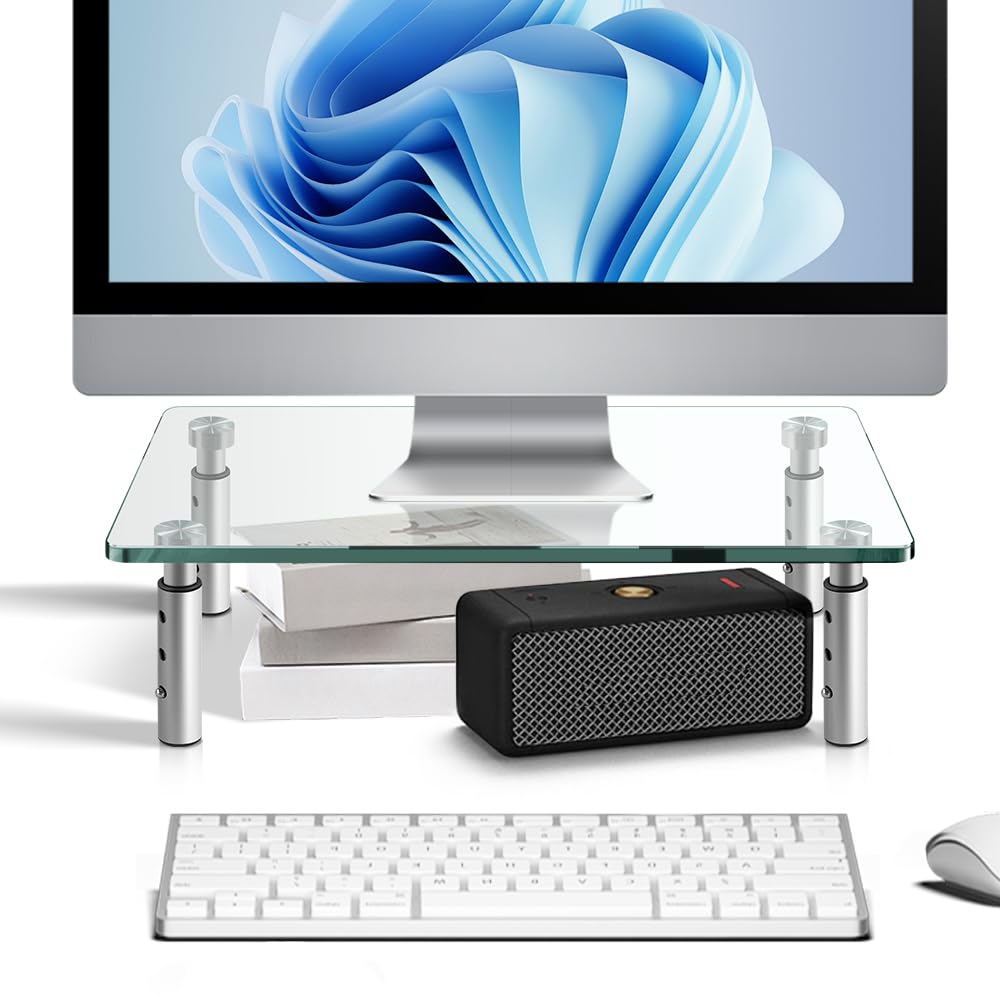 KKTONER GLASS Monitor Stand with Height Adjustable for Home Office 2 Pack Computer Monitor Riser PC Screen Riser for Desk Organz