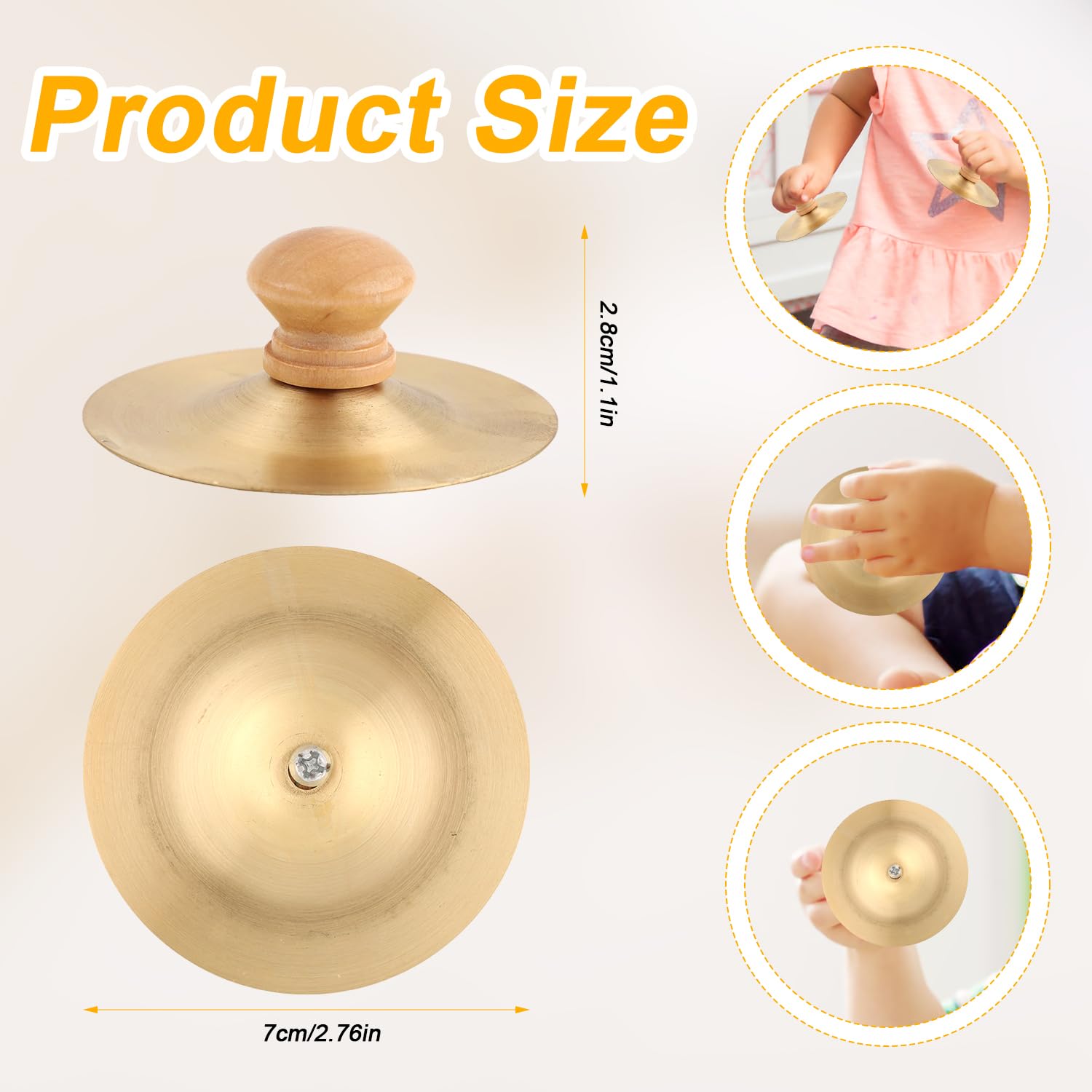 1 Pair 2.76 Inch Finger Cymbals With Wooden Handles, Mini Small Hand Cymbals Portable Small Practice Cymbals Copper Zills Finger