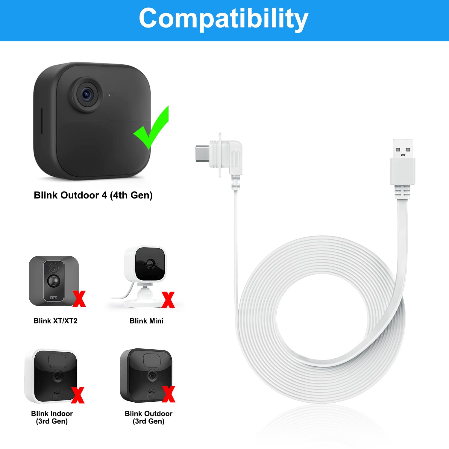 Itramax 30Ft Power Cable And Adapter (2Pack) Compatible With Blink Outdoor 4 Camera,Flat Usb C Blink Outdoor 4Th Gen Charging Co