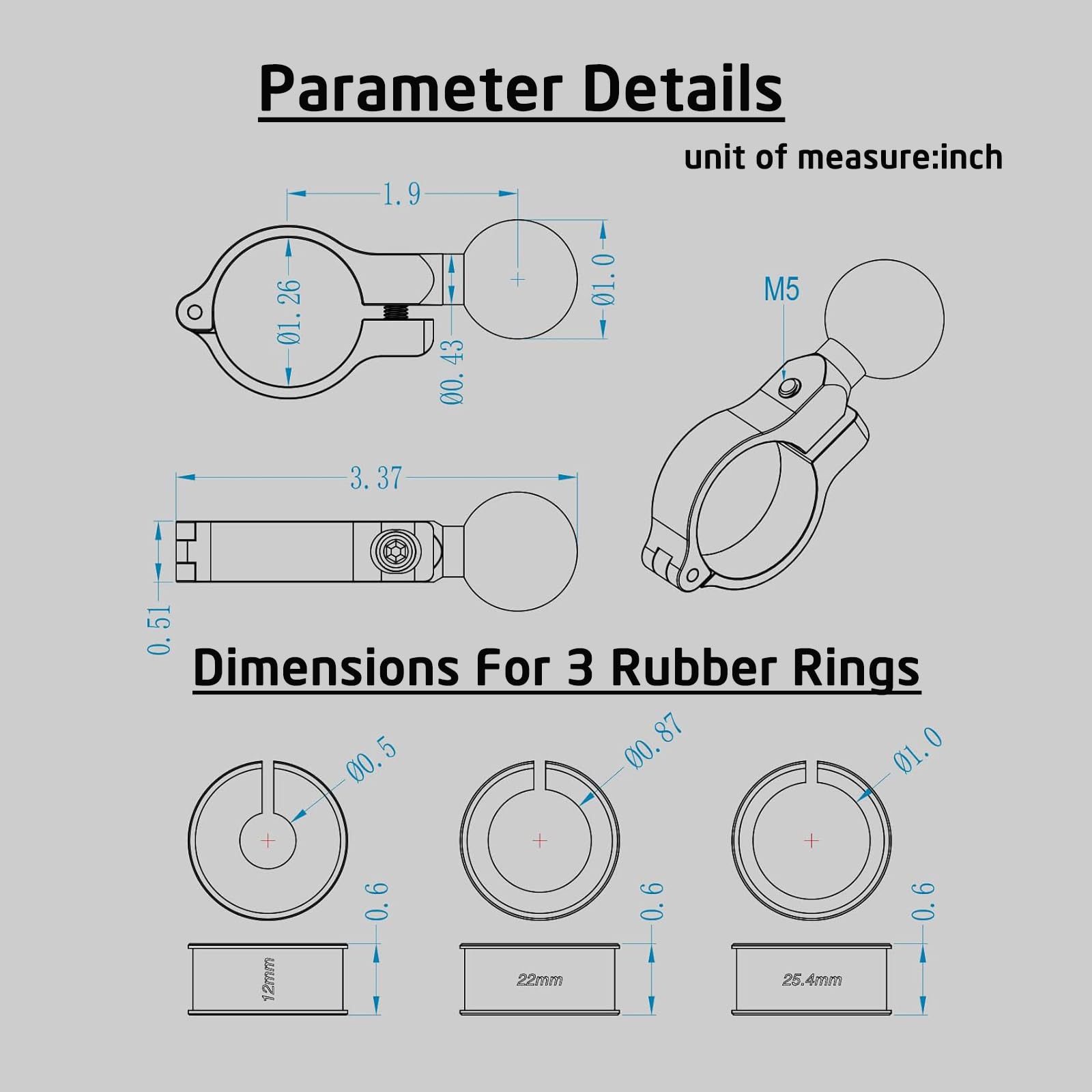 Imestou Aluminium 1'' Ball Mount Adapter, Imesotu Ball Base Fits To Handlebar Diameter 0.86'' 1'' 1.26'' Or Rear View Mirror Pol