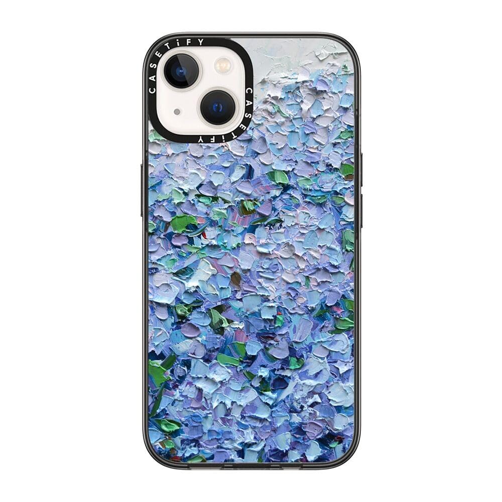 Casetify Compact Iphone 14 Case [2X Military Grade Drop Tested / 4Ft Drop Protection]   Nantucket Blue Hydrangeas   Clear Black