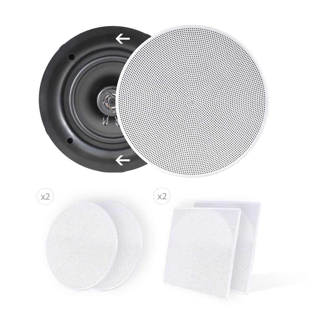 Pyle 8.0 Ceiling Wall Mount Speakers - Pair Of 2-Way Full Range Sound Stereo Speaker Audio System Flush Design W/ Electronic Cro