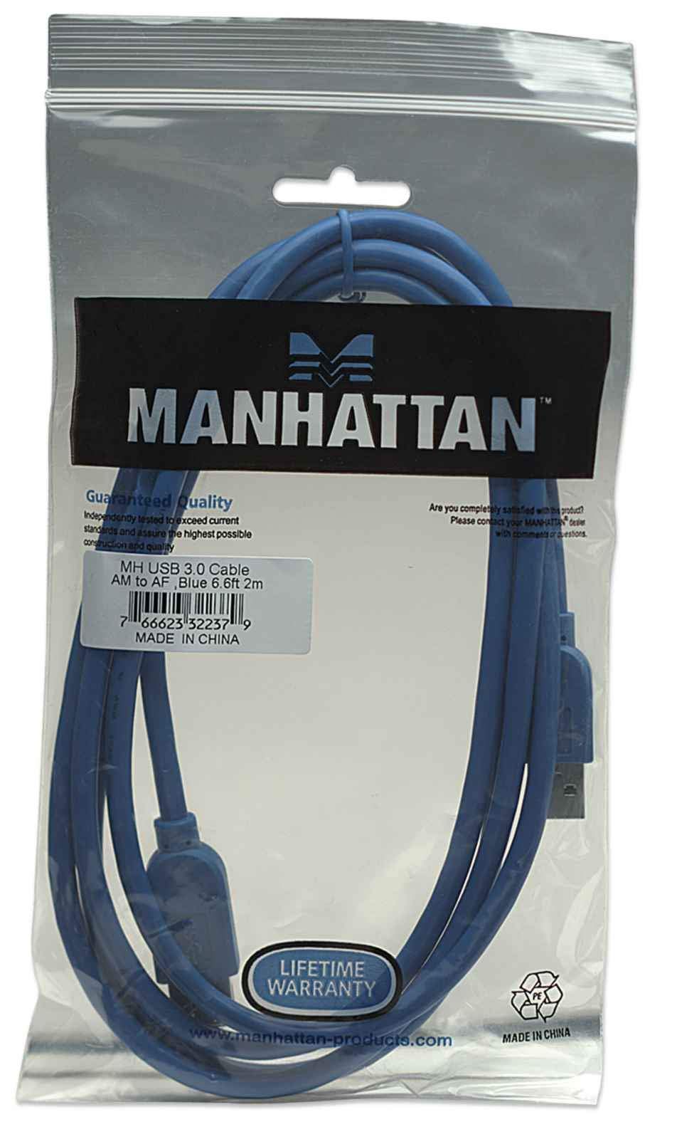 Manhattan A Male/A Female, 2M Superspeed Usb Extension Cable, Blue (322379)