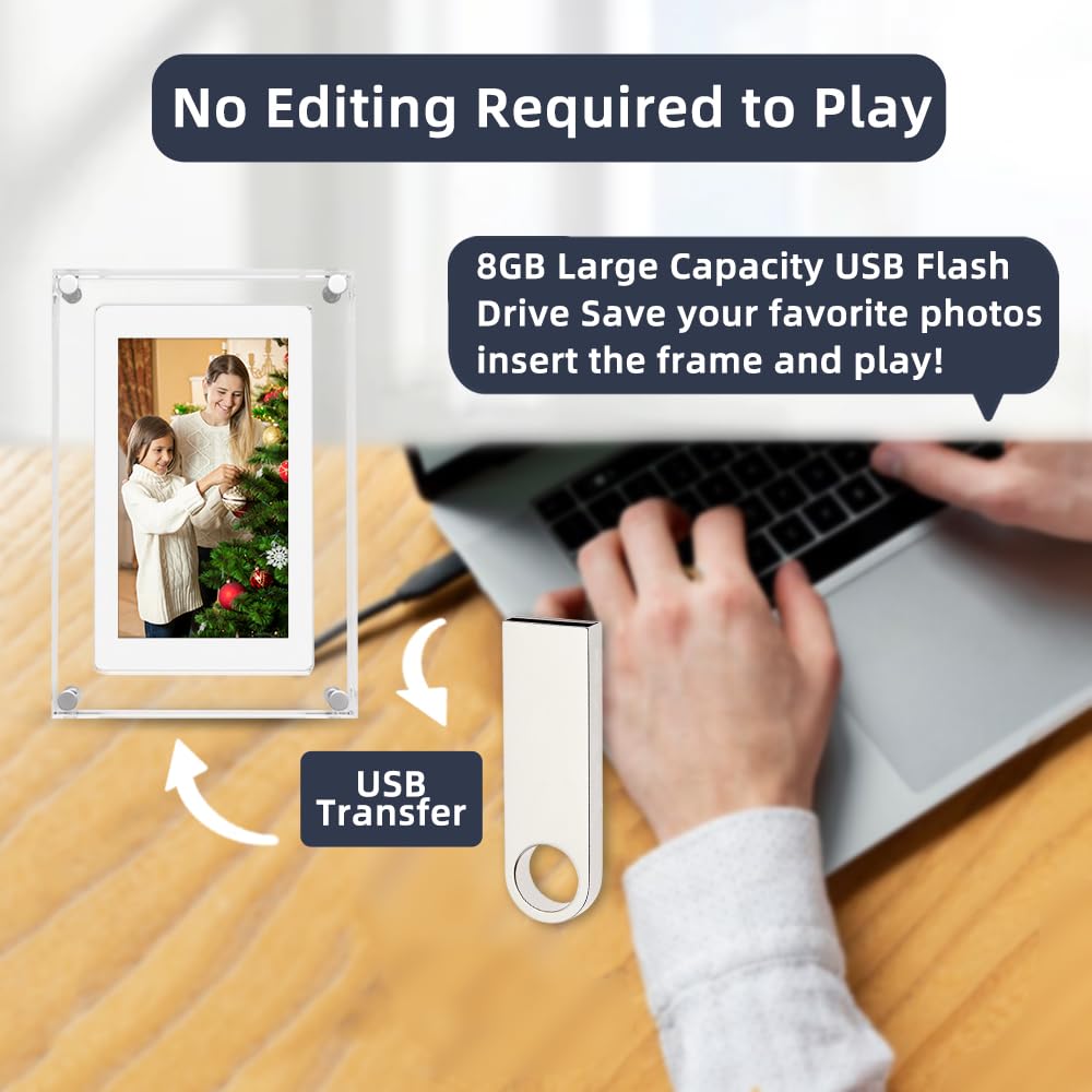 5 Inch Digital Picture Frame, Acrylic Video Frame With 8Gb Usb Flash Drive And 1000 Mah Battery, Great Gift For Mom&Dad