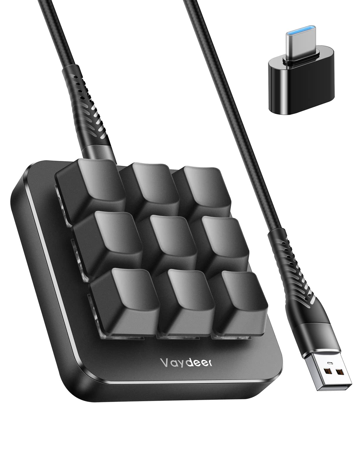 Vaydeer One-Handed Mechanical Keyboard Support NKRO, Hotkeys, One-Click Start,9 Fully Programmable Keys with Floating Window and