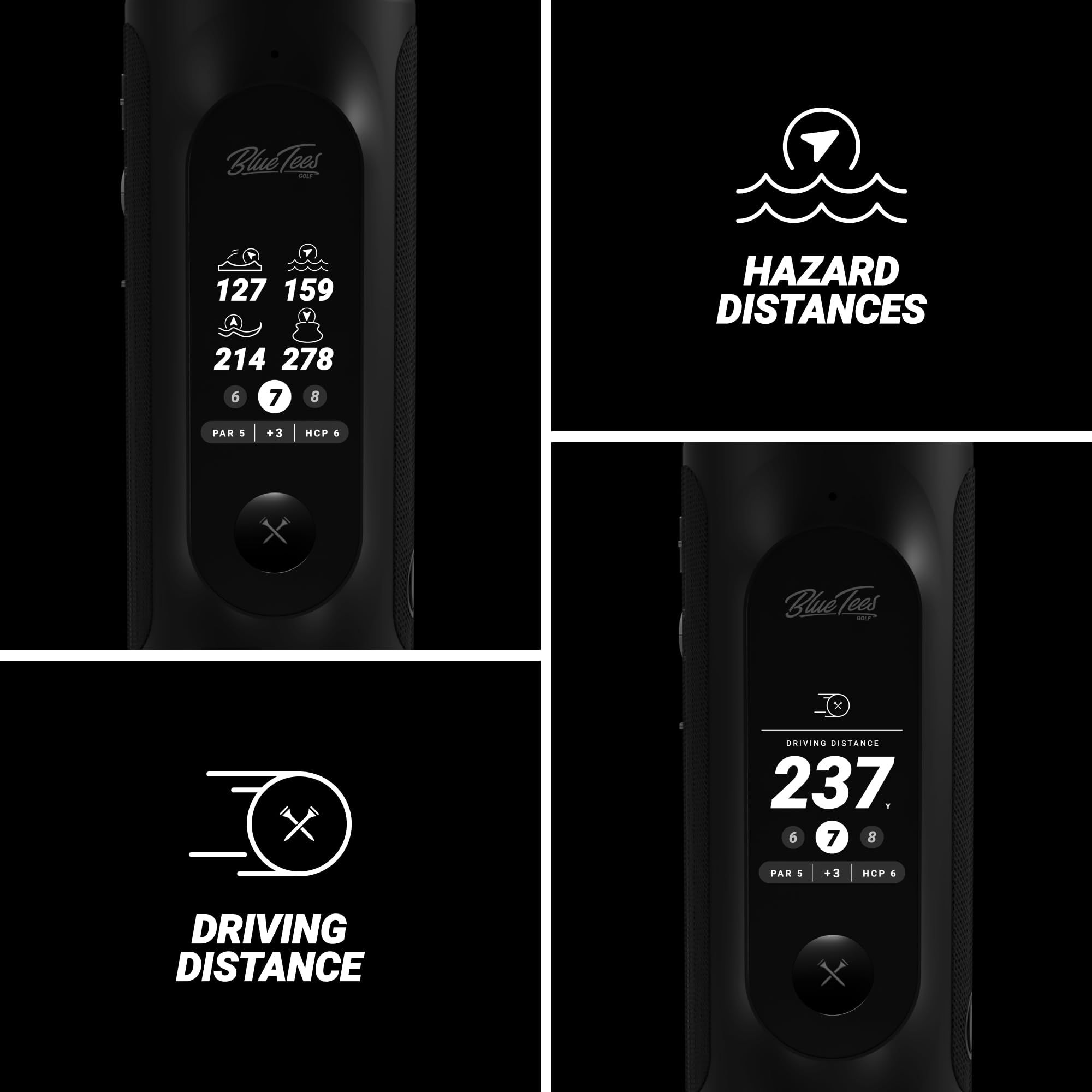 Blue Tees Golf Player+ Gps Speaker With Touch Screen Display, 10+ Hours Battery, 40,000+ Courses, Visual + Audible Distance, Hazard Distance   Ipx7 Waterproof (Black)