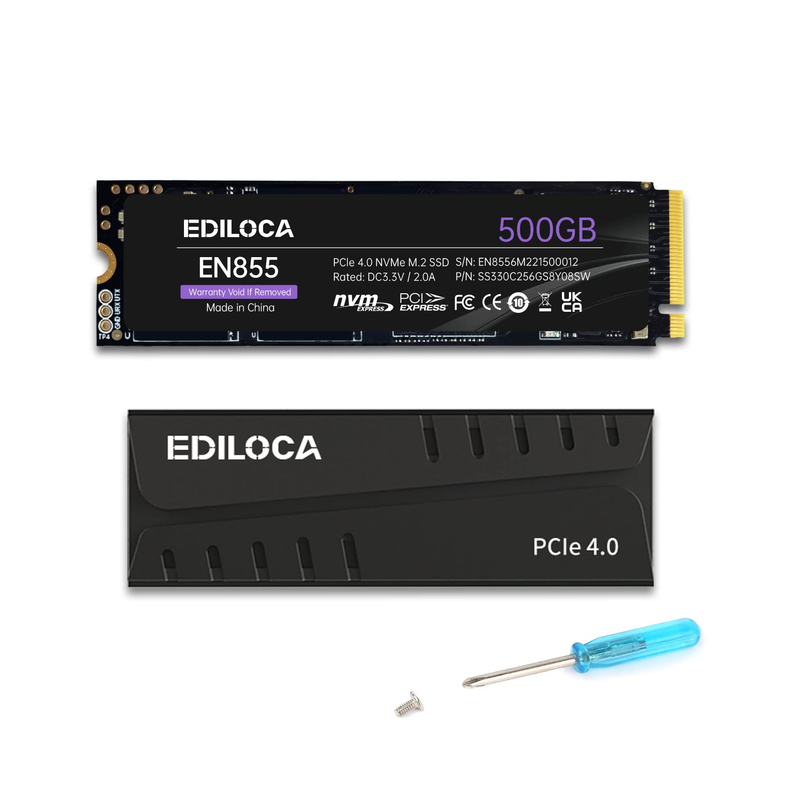 Ediloca En855 Internal Gaming Ssd With Heatsink 500Gb Pcie Gen4, Up To 7400Mb/S, Nvme M.2 2280, 3D Tlc Nand Flash, Solid State D