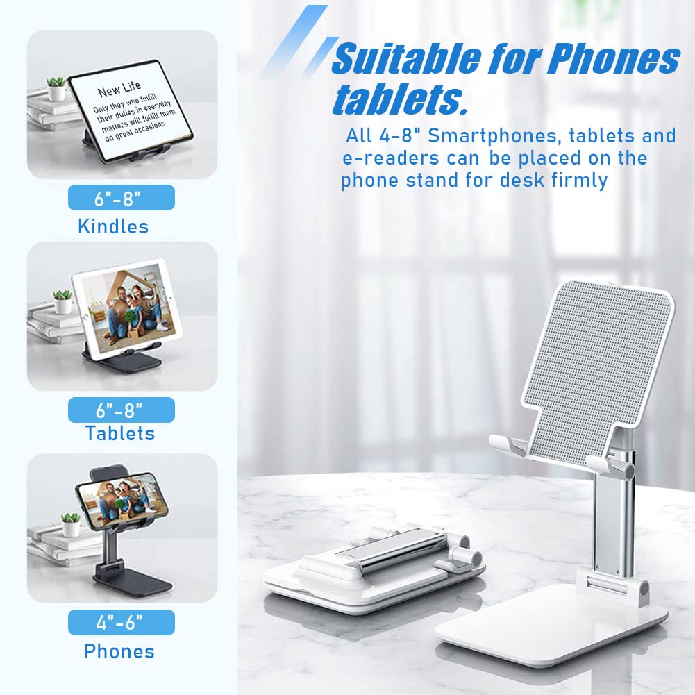 Ogmaple Cell Phone Stand, Angle Height Adjustable Cell Phone Holder With Silicon Pad For Desk Fully Forldable Mobile Phone Holde