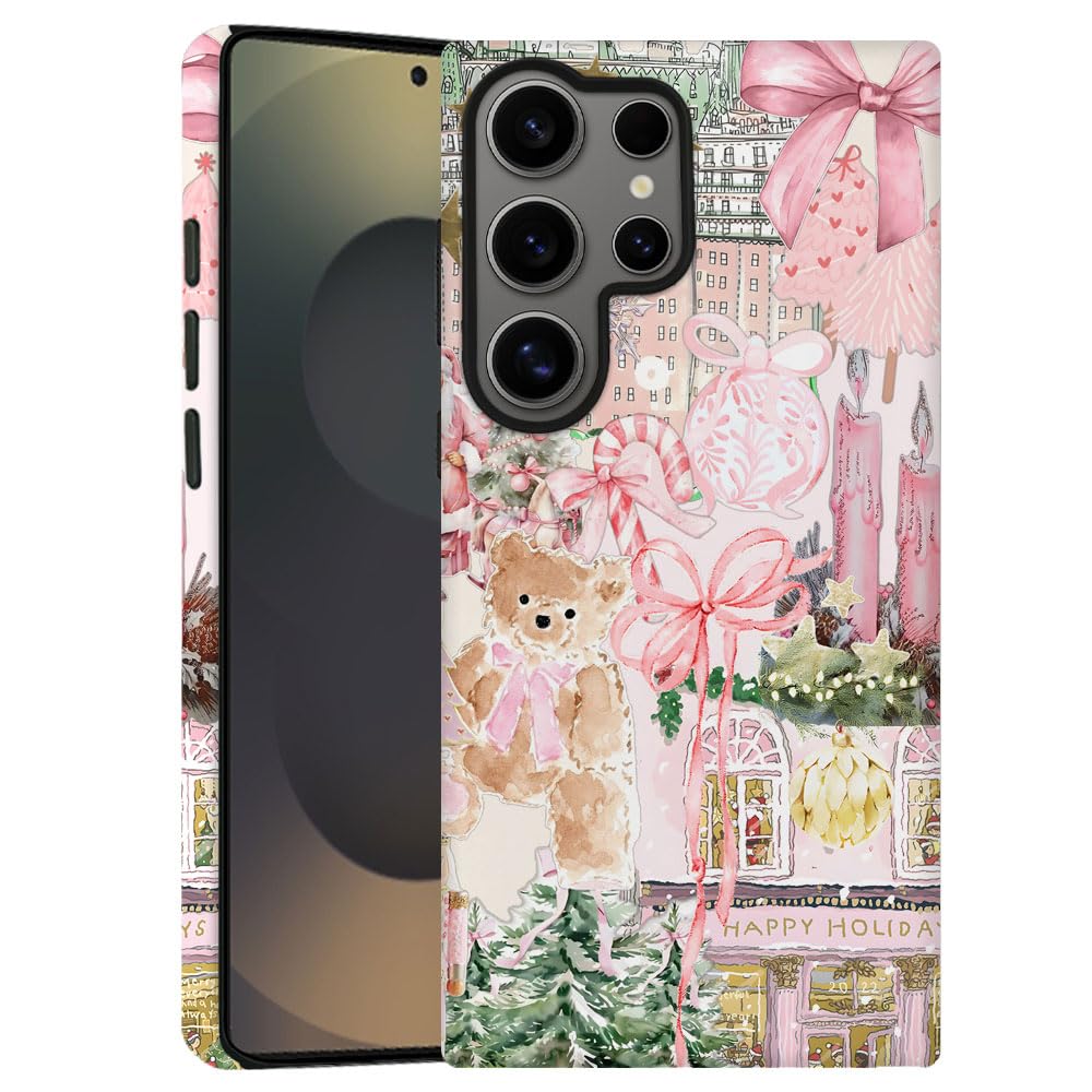 Case for Samsung Galaxy S25 Ultra,Pink Tree Christmas Holiday Phone Case Military-Grade Drop Protection Cover for Women Girl - F