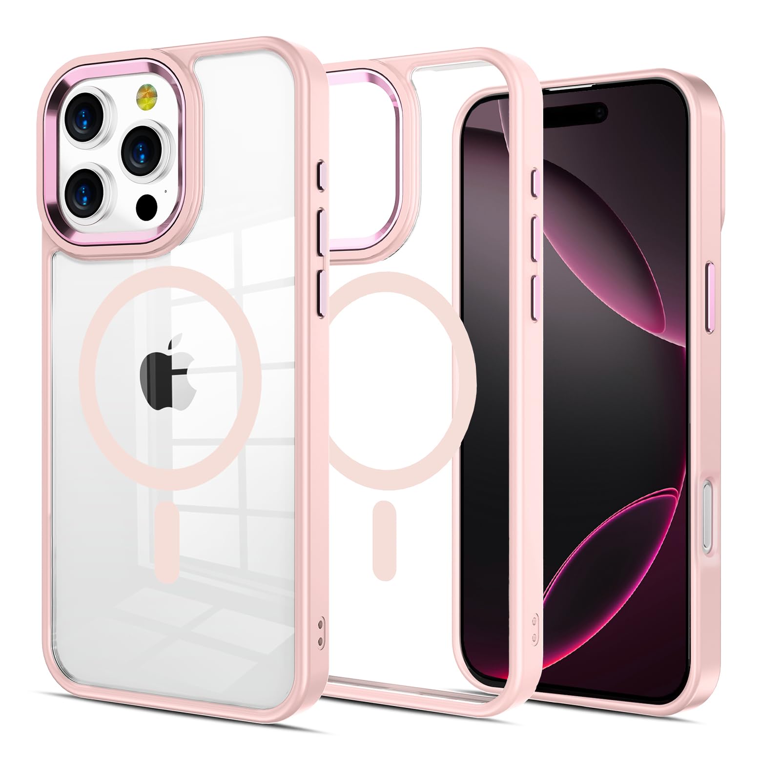 2024 Magnetic For Iphone 16 Pro Case [Anti Yellowing] [Military Grade Protection] Shockproof Clear Hard Back Slim Case   Pink