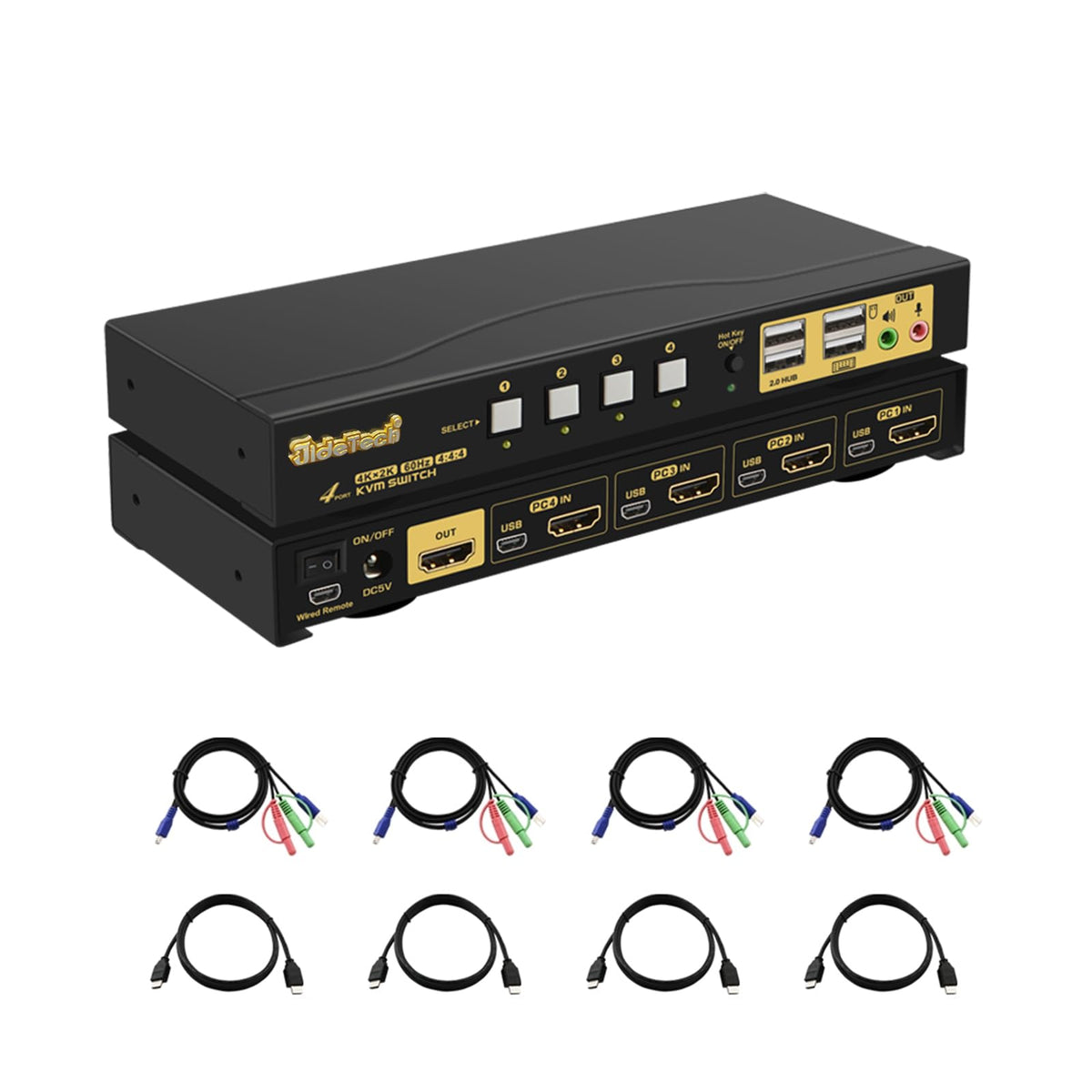 Jidetech 8 Port Usb 3.0 Rack Mount Hdmi Kvm Switch 4K@60Hz With Audio, 2 Pcs Usb 3.0 Hub And Cables, 8 In 1 Out Hdmi Kvm Switch