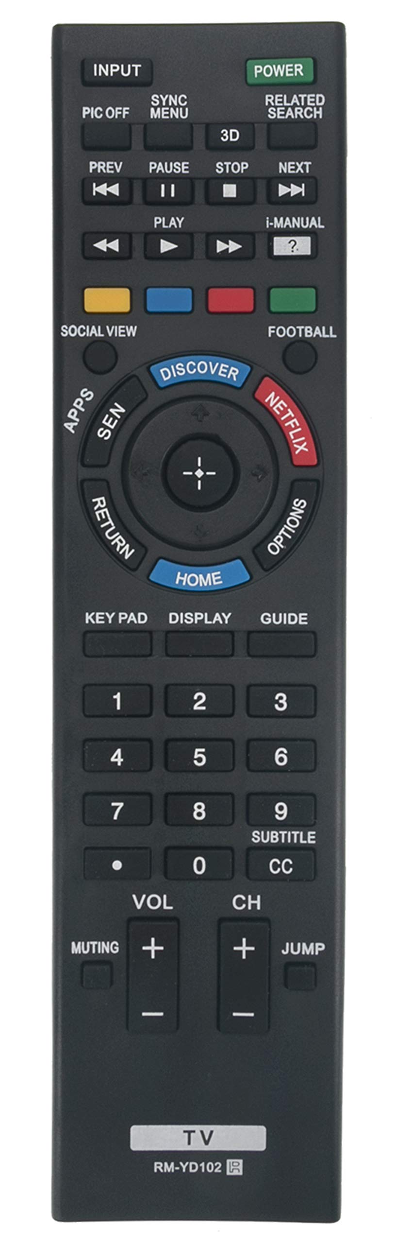 New RM-YD102 Replaced Remote fit for Sony 3D Smart LCD LED HDTV KDL-50W790B KDL50W790B KDL-50W800B KDL50W800B KDL-55W790B KDL55W790B KDL-55W800B KDL55W800B KDL- 55W950B KDL55W950B KDL60W840B