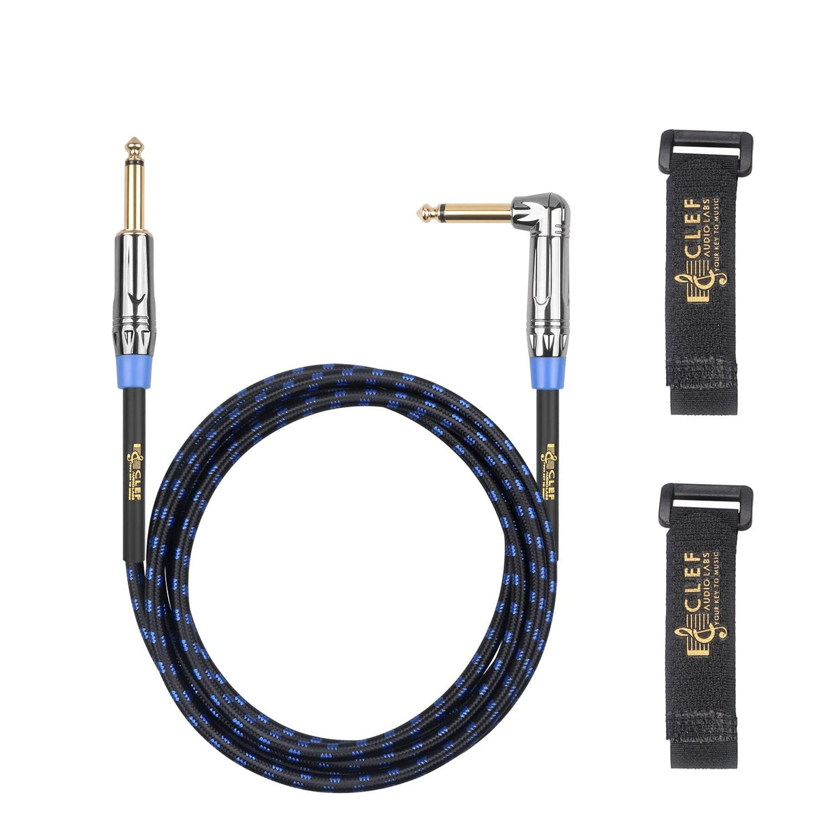 Clef Audio Labs Instrument Guitar Cable, 20Ft   1/4 Inch Ts Right Angle To Straight Electric Bass Guitar Amp Cord, 22Awg, Chrome