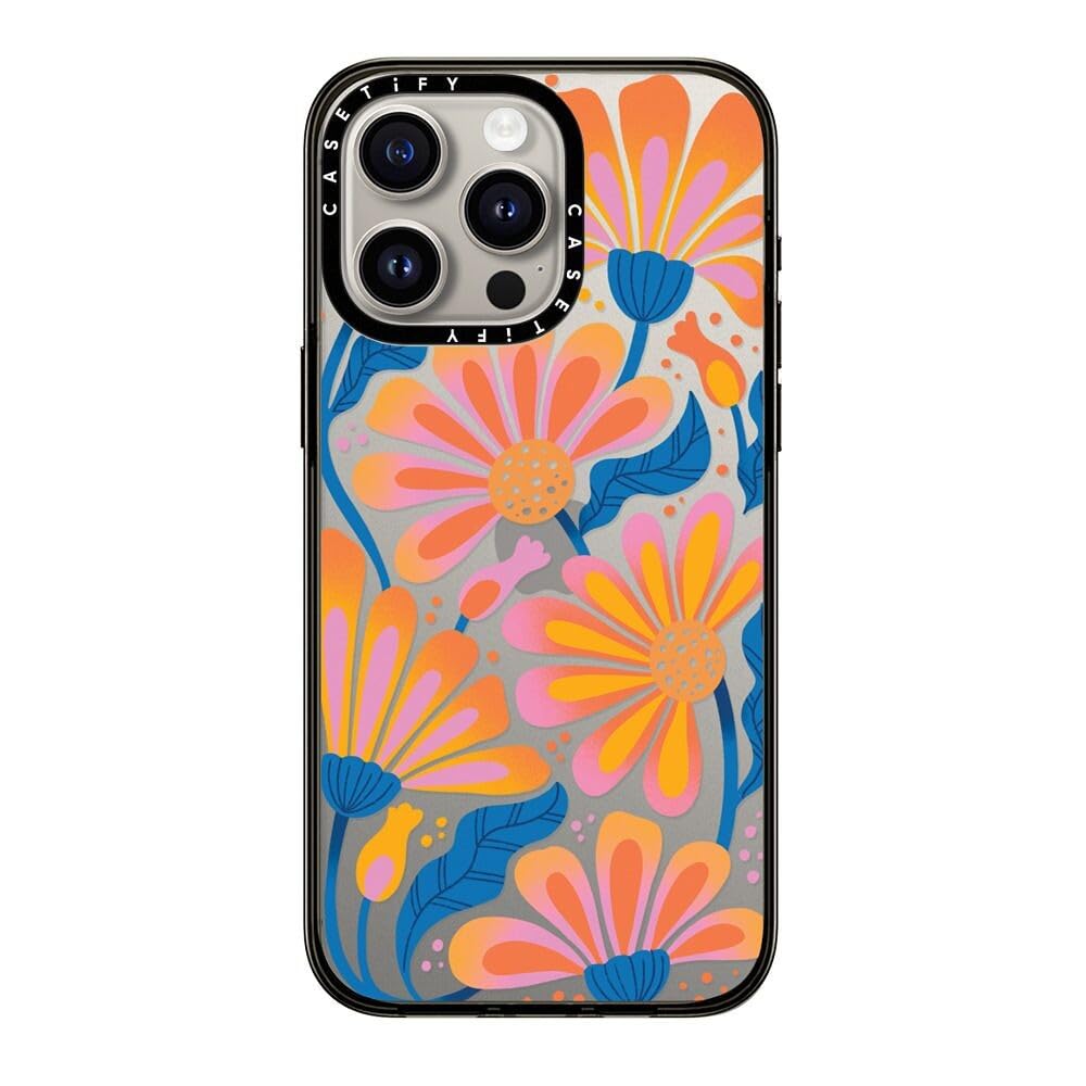 Casetify Compact Case For Iphone 15 Pro Max [2X Military Grade Drop Tested / 4Ft Drop Protection]   Lazy Daisy   Clear Black
