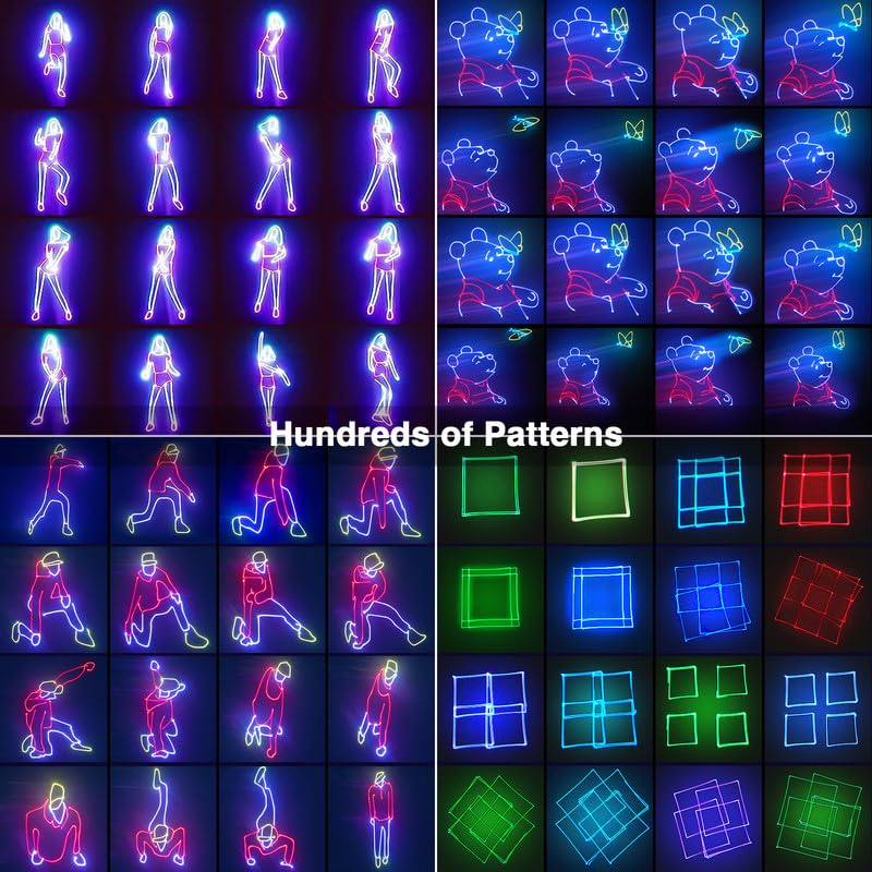 Ehaho Dj Laser Party Lights, 3D Animation Rgb Lazer Stage Lighting, Dmx512 Music Sound Activated Disco Projector Lights, Remote