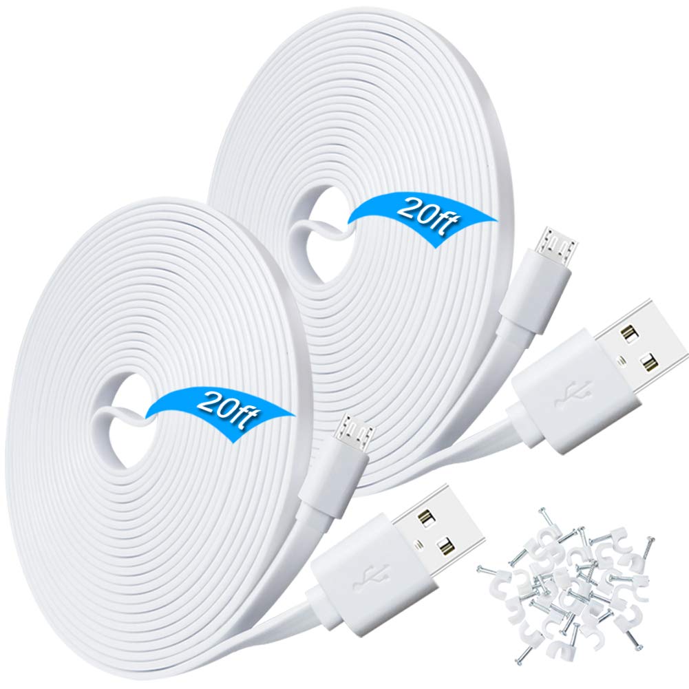 Scovee 2 Pack 20Ft Power Extension Cable For Wyze Cam Pan,Wyzecam,Kasa Cam,Yi Dome Home,Furbo Dog,Nest Cam,Oculus Go,Blink,Cloud