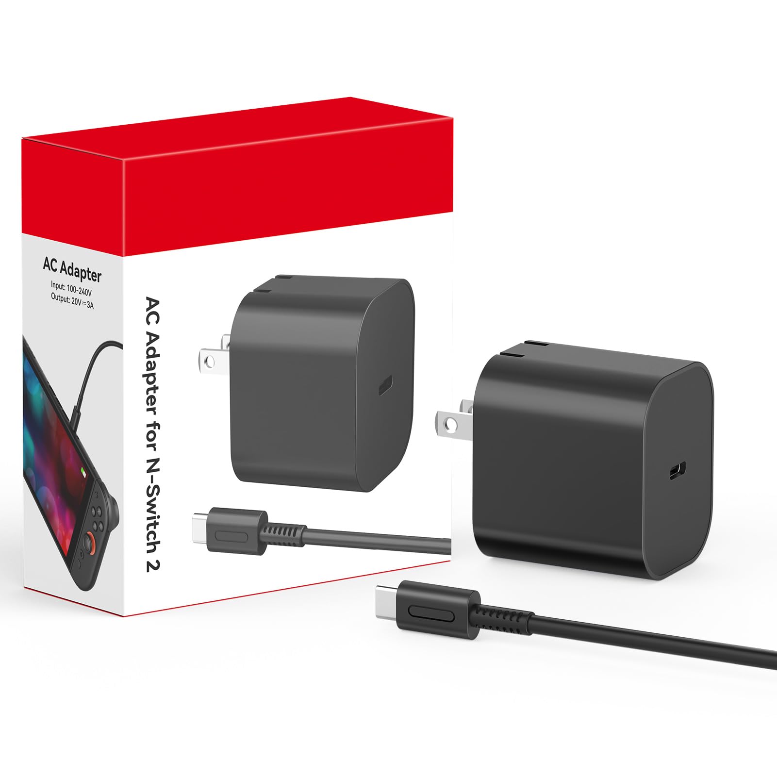 Charger for Nintendo Switch 2-20V 3A 60W AC Adapter Fast Charging with 10FT USB C Cable - Compatible with Switch/OLED/Lite/Steam
