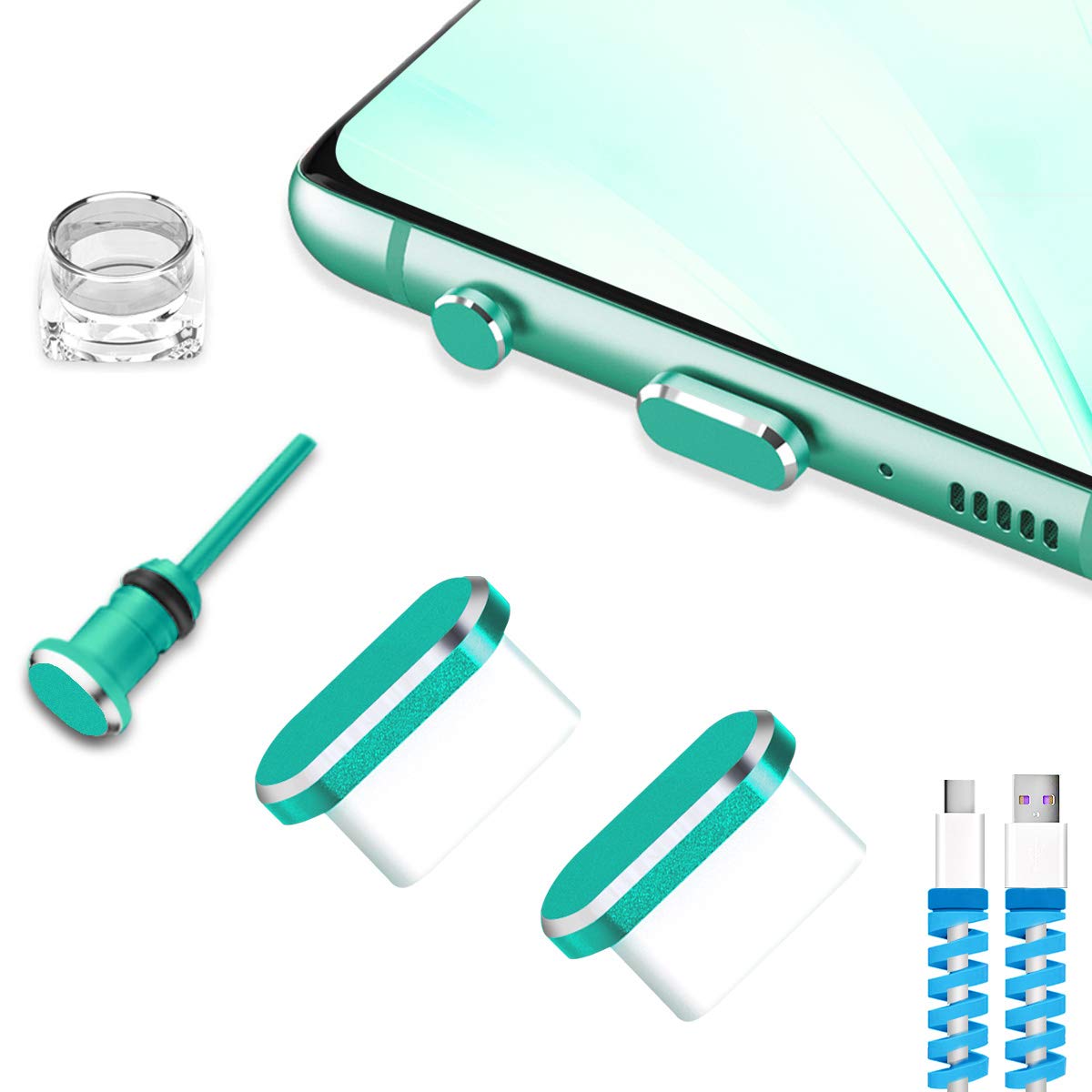 Viwieu Type C Port Cover Dust Plugs, Cell Phone Usb C Charging Port And Earphone Jack Cap Dirt Protectors, Compatible With Samsung Galaxy Pixel Oneplus Laptop Macbook Pro Android Devices Green 2 Pack