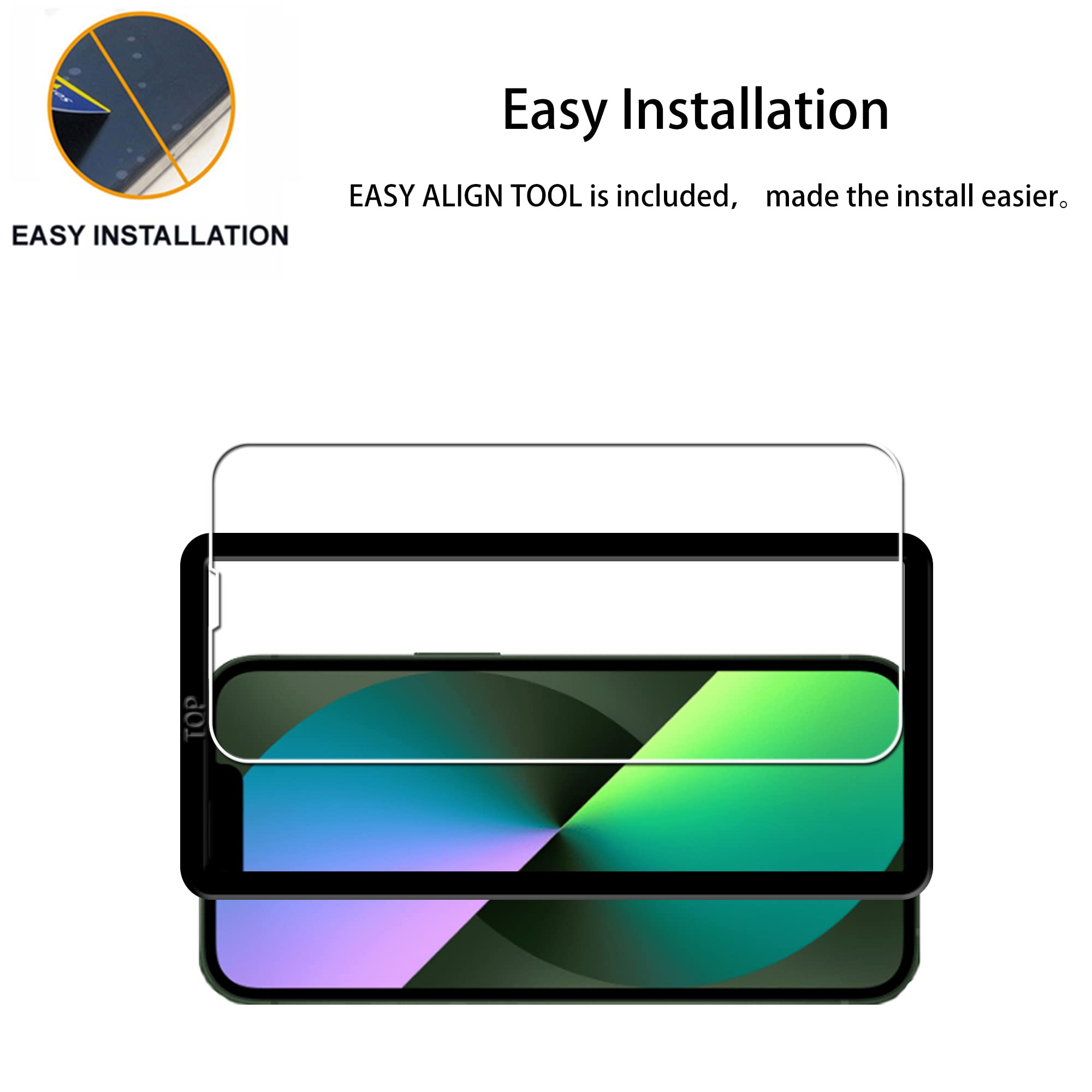 Hkkais Easy Alignment Frame Designed For Iphone 13 [6.1 Inch] Tempered Glass Screen Protector 2 Pack Camera Lens Protector Film