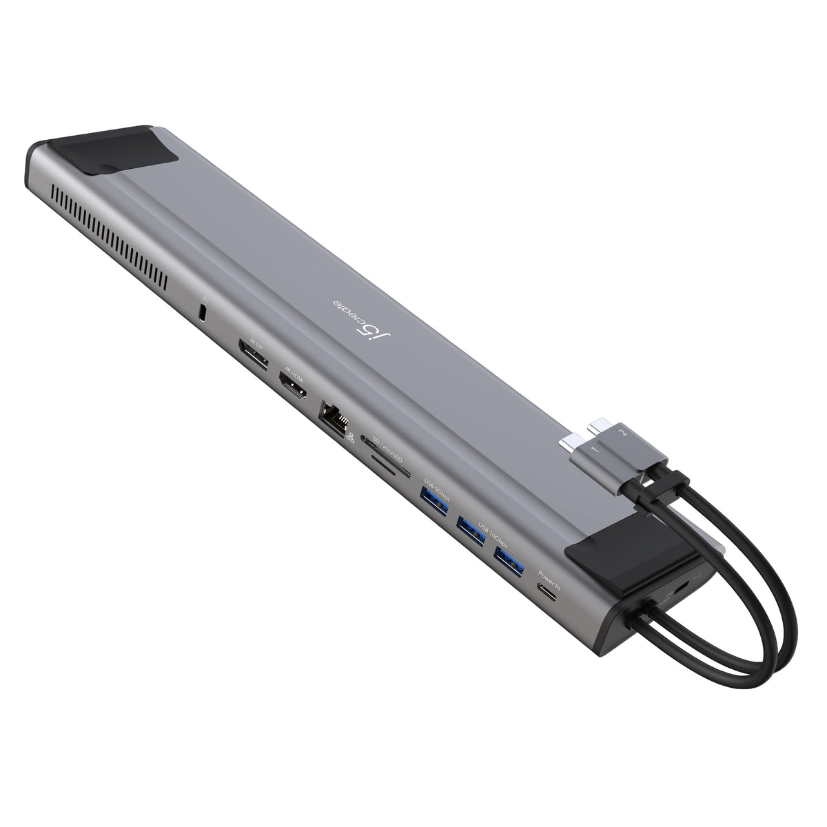 j5create USB C Dual 4K 60Hz Display Docking Station (12-in-1), Built-in M.2 SSD Slot, HDMI, DisplayPort, 10Gbps USB-A, Card Reader, PD 100W, Ethernet, for 2021 MacBook Pro (JCD552)