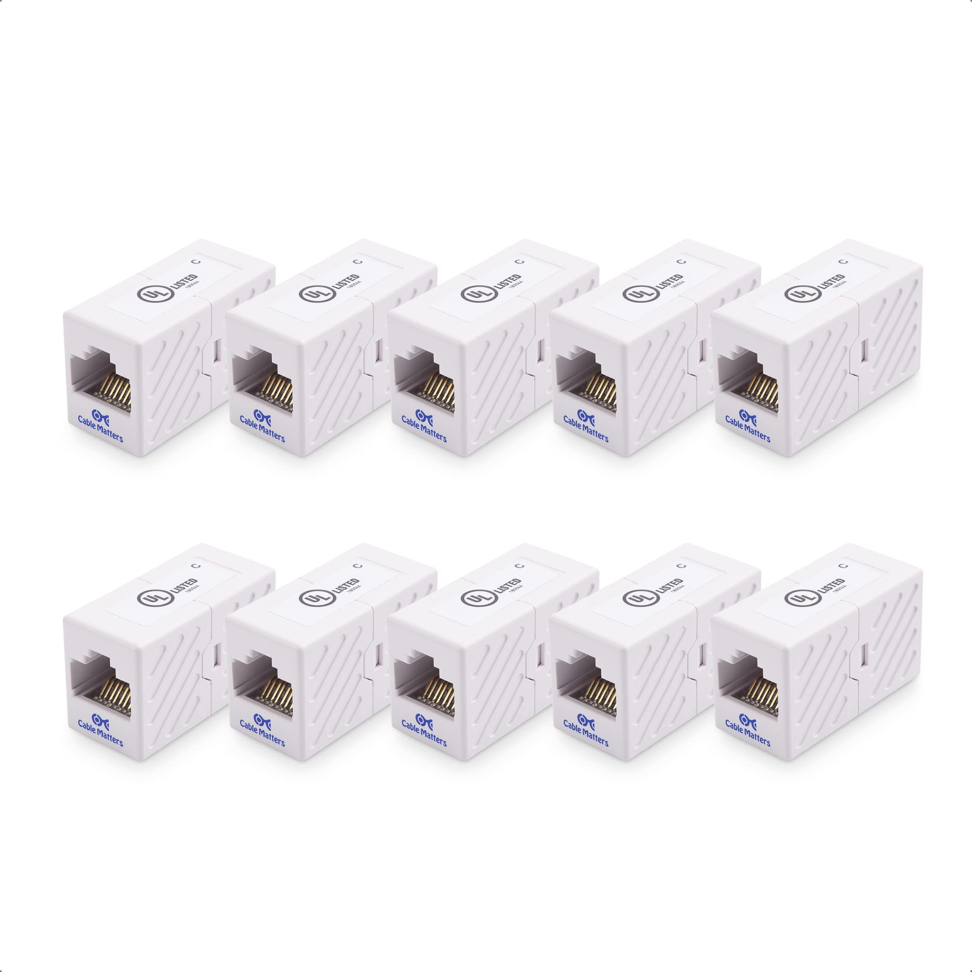 Cable Matters [UL Listed] 10 Pack 10Gbps Cat 6 Ethernet Coupler (RJ45 Coupler, Cat6 Coupler, Ethernet Extender Adapter) in White, Compatible with Cat6A, Cat5e