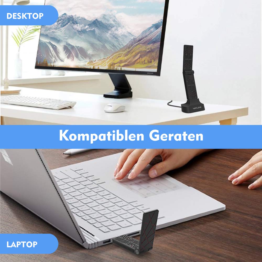 Wavlink Usb Wifi Adapter For Desktop Pc, Ac1900 Wifi Adapter Dual Band 2.4Ghz/5Ghz Wireless Network Adapter For Laptop, Support