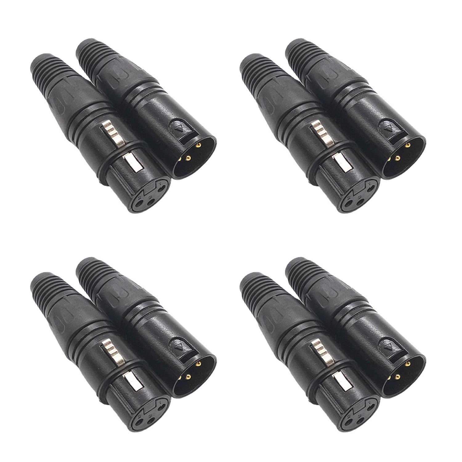 Zyamy 4 Pairs Xlr 3 Pin Male/Female Audio Microphone Connector, Black Shell